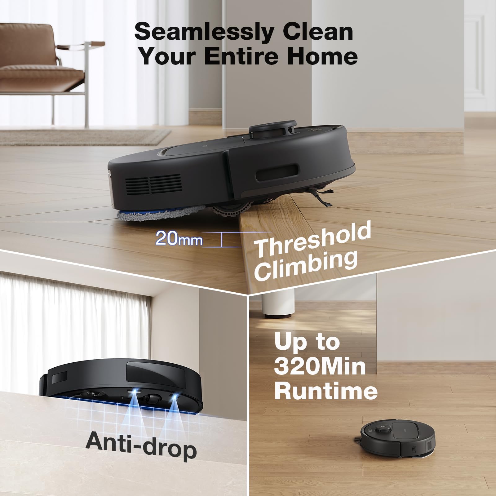 ECOVACS DEEBOT T30S AI Care Robot Vacuum and Mop, 11000Pa, TruEdge Adaptive Edge Mopping, ZeroTangle, AI Instant Re-mop, Hot Water Mop Washing, Self-Emptying & Refilling, Obstacle Avoidance