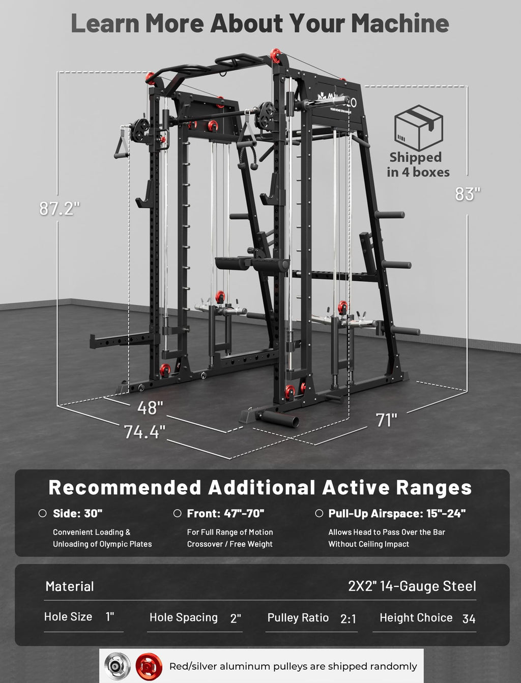 Mikolo M4 2.0 Smith Machine, All-in-One Home Gym Power Cage with LAT Pulldown & Cable Crossover, Squat Rack for Full Body Workouts