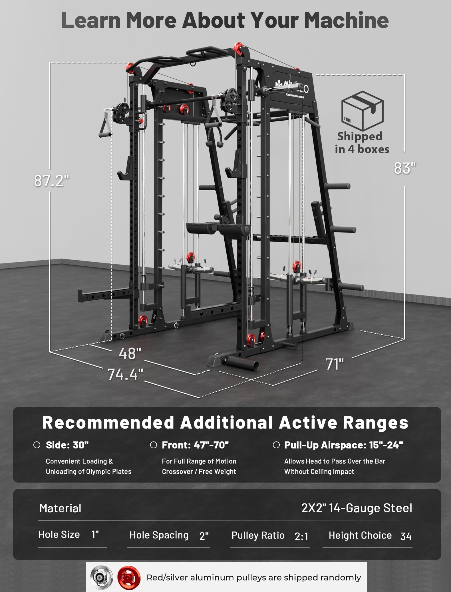 Mikolo M4 2.0 Smith Machine, All-in-One Home Gym Power Cage with LAT Pulldown & Cable Crossover, Squat Rack for Full Body Workouts