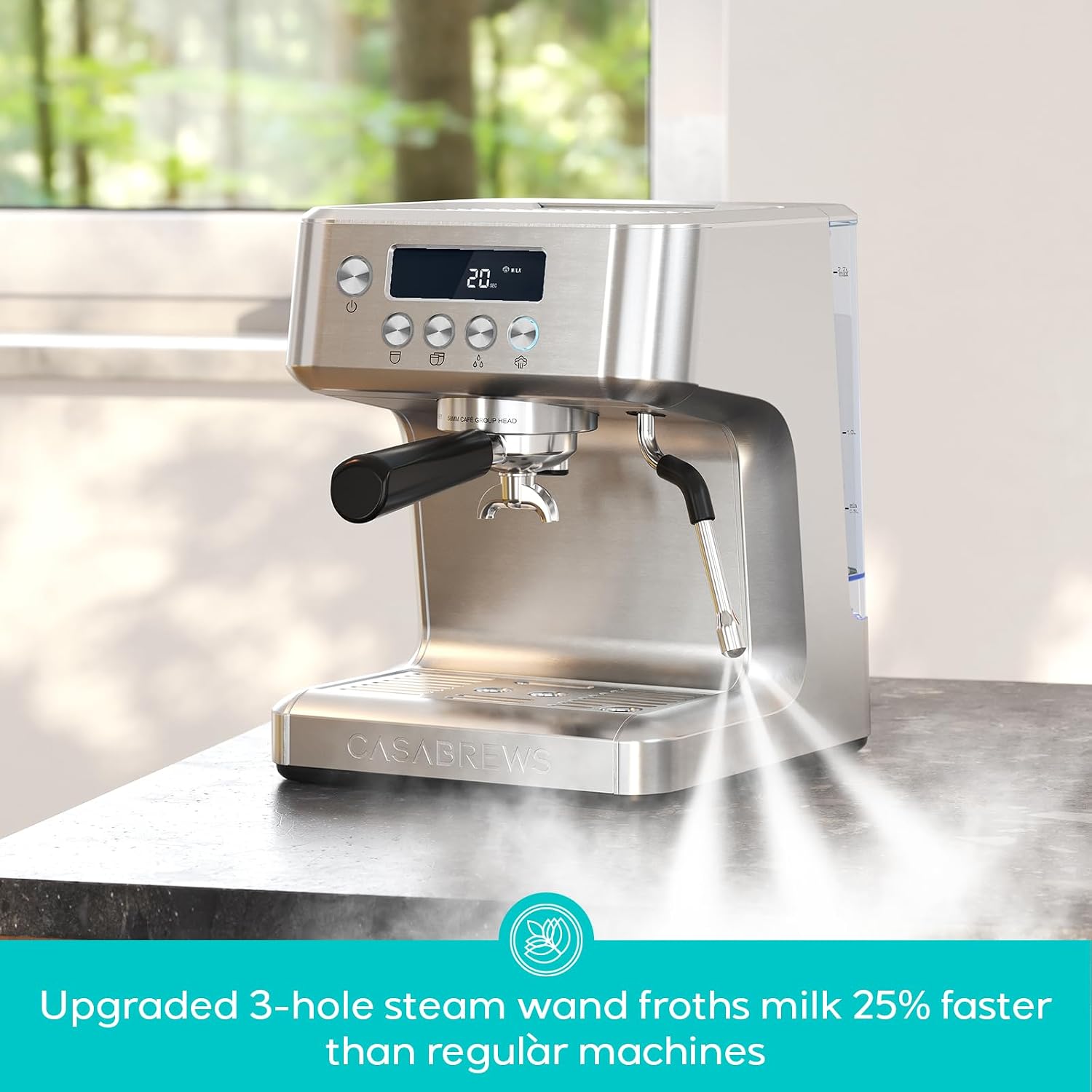 CASABREWS Ultra Pro Espresso Machine with Fast Heating, 20 Bar Espresso Maker with 3 holes steam wand, Customizable Brewing Temperature, Stainless Steel Cappuccino & Latte Coffee Machine for Home