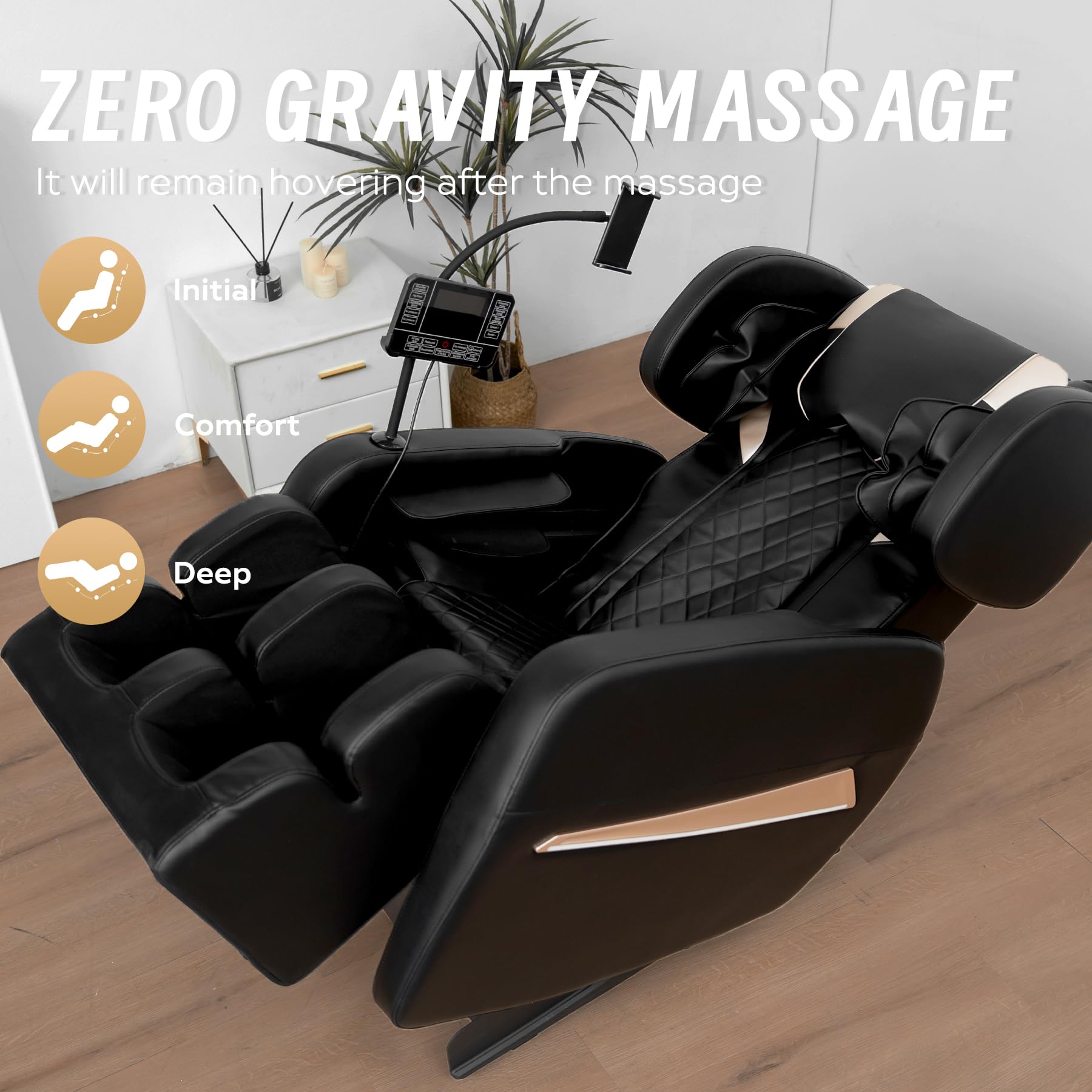 KEIKI Massage Chair Recliner with Zero Gravity, Full Body Air Pressure, Heated Back & Leg, Foot & Calf Massage, Bluetooth Audio, PU Leather, Adjustable Recliner for Home & Office Relaxation, Black