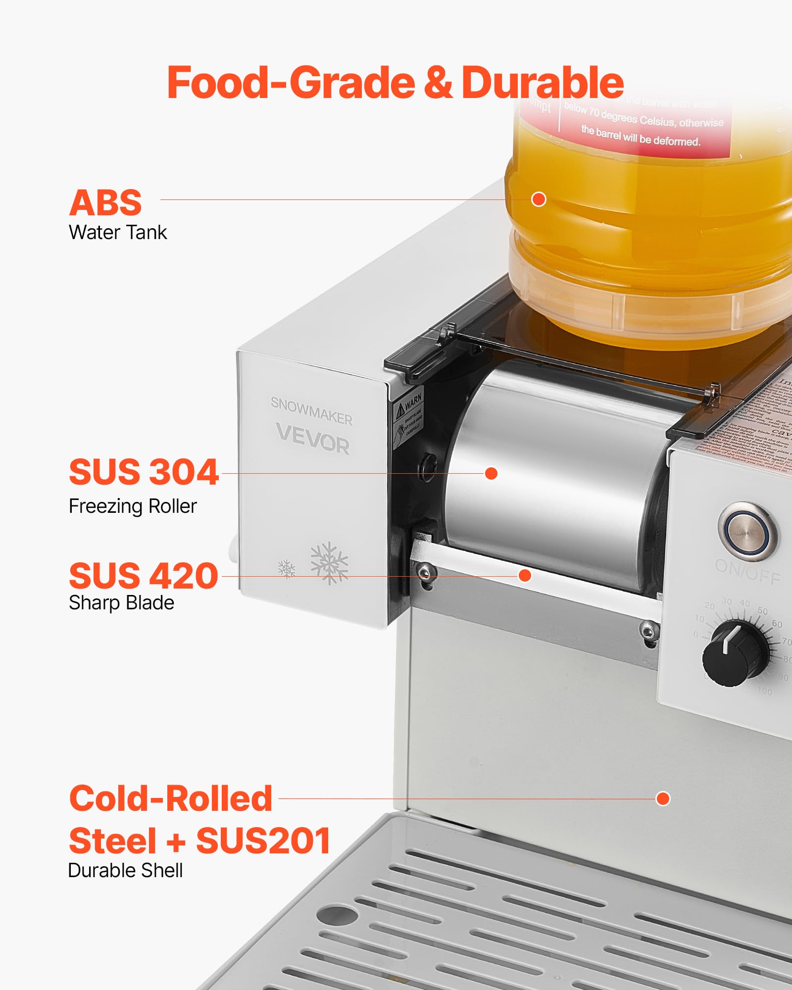 VEVOR Snowflake Ice Machine, 176LBS/24H Snowflake Ice Maker, Ice-Shaver Machine with Stainless Steel Blade, Electric Snow Cone Maker with 0.48Gal Tank, 90S Fast Pre-Cooling, for Home & Small Gathering