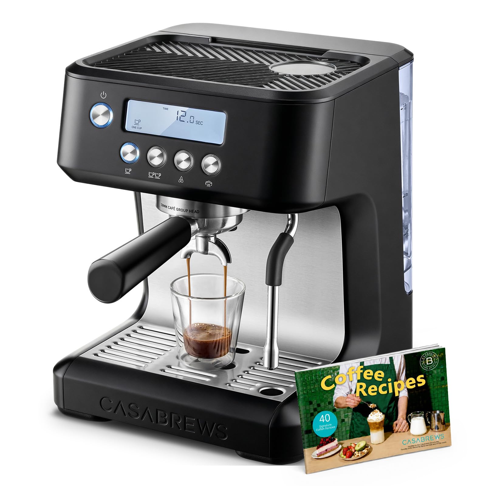 CASABREWS Ultra Espresso Machine with LCD Display, 20 Bar Espresso Maker with Powerful Milk Frother, Customizable Brewing Temperature, Barista-Level Latte and Cappuccino Machine for Home, Silver