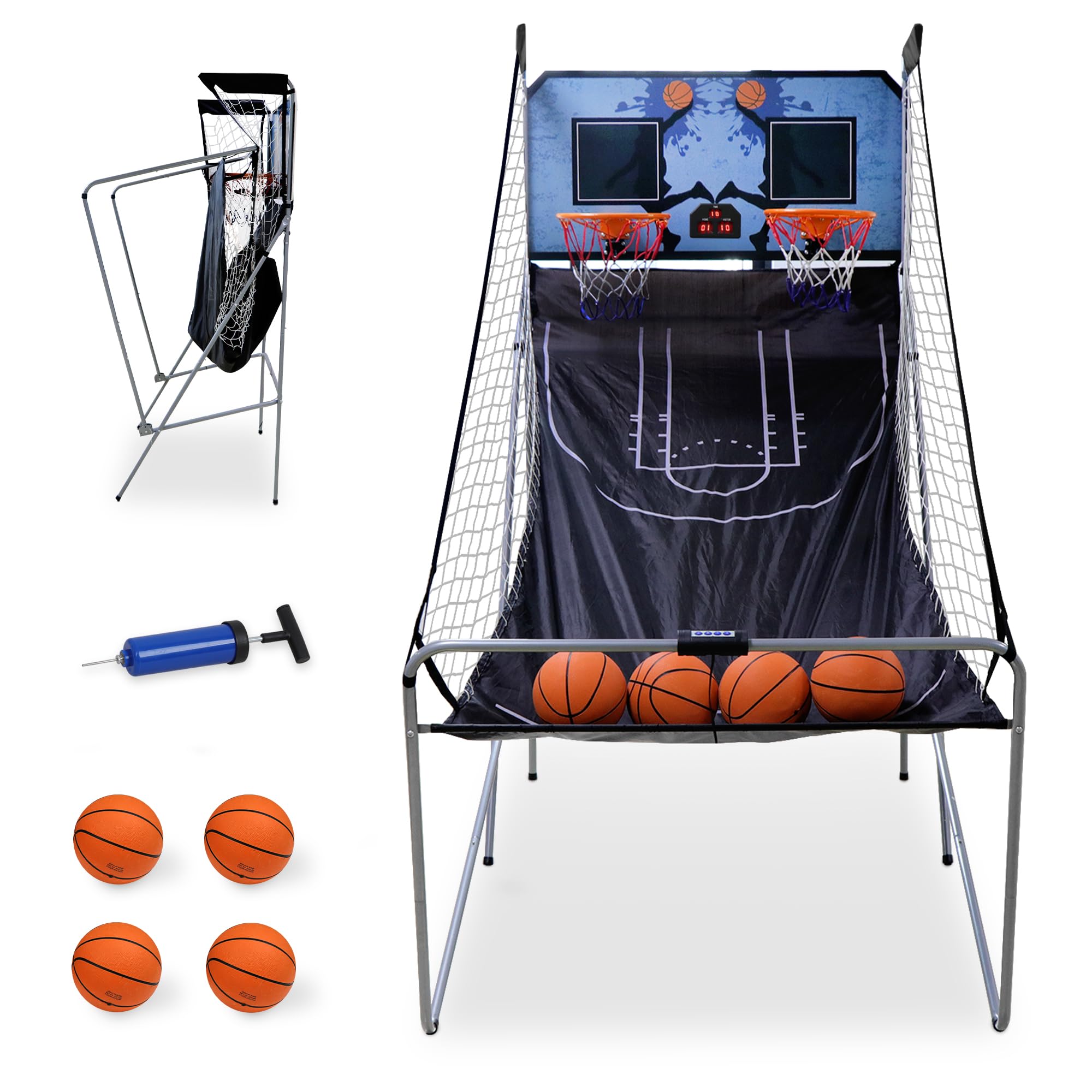 JupiterForce Foldable Indoor Basketball Arcade Game, Electronic Dual Shot Basketball Hoop Arcade Game Machine with 4 Balls and LED Scoring for 2 Players Home Play, Adults