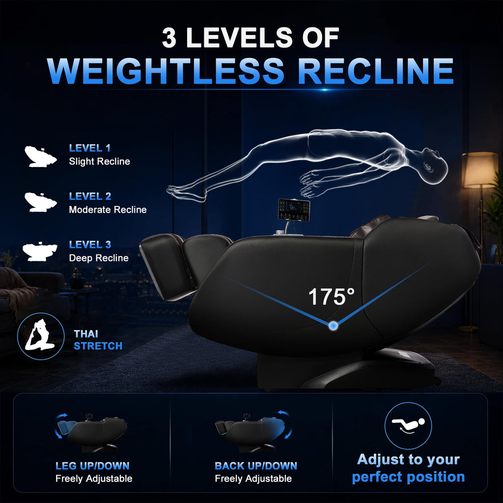 iBooMas 2026 Massage Chair Full Body, 5 Heating Zones for Daily Pain Relief, Zero Gravity 54'' SL-Track, Body Scan, 18 Auto & Manual Modes, Foot Roller, Thai Stretch, Airbags (Black & Brown)