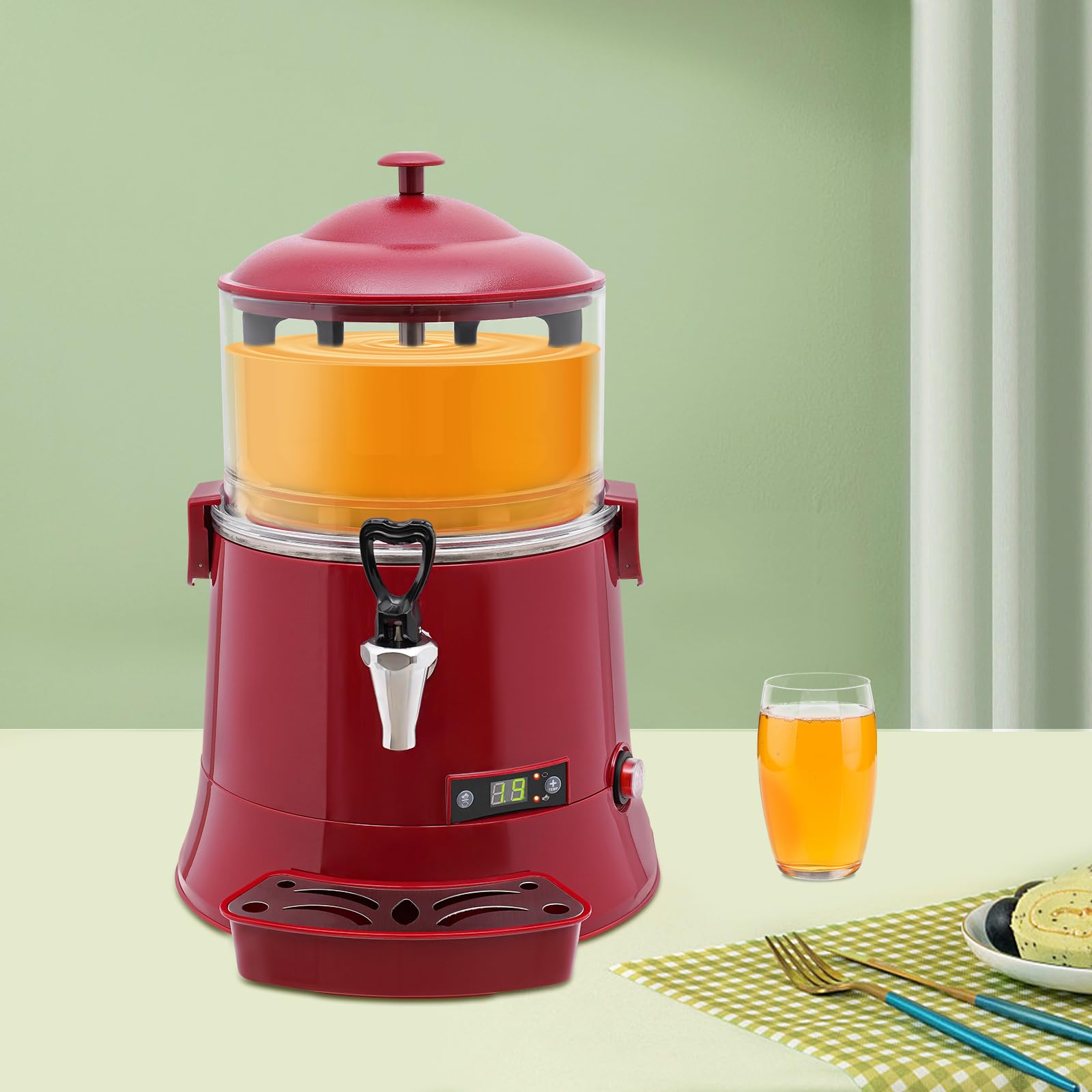 5L/1.32Gal Electric Chocolate Melting Machine, 110V 400W Coffee Milk Hot Chocolate Dispenser Warmer, Commercial Beverage Dispenser Machine, Hot Drinks Maker for Party Shop (Red)