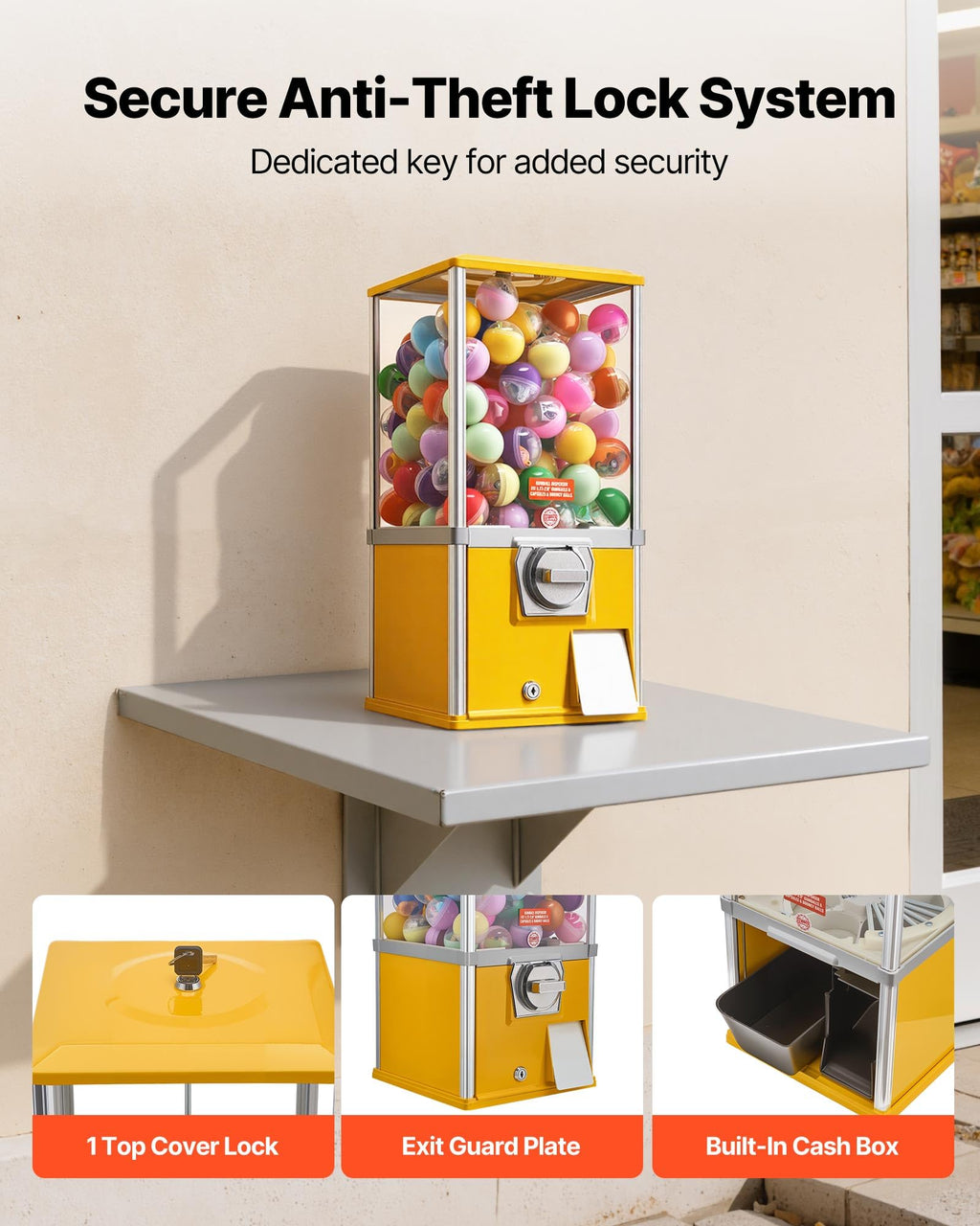 VEVOR Gumball Machine for Kids, 25" Height Home Vending Machine, PS Bouncy Balls Dispenser, Hold 230 Capsule Toys, Rectangle Bubble Gum Machine for Game Stores, Coin Operated Gumball Bank, Red