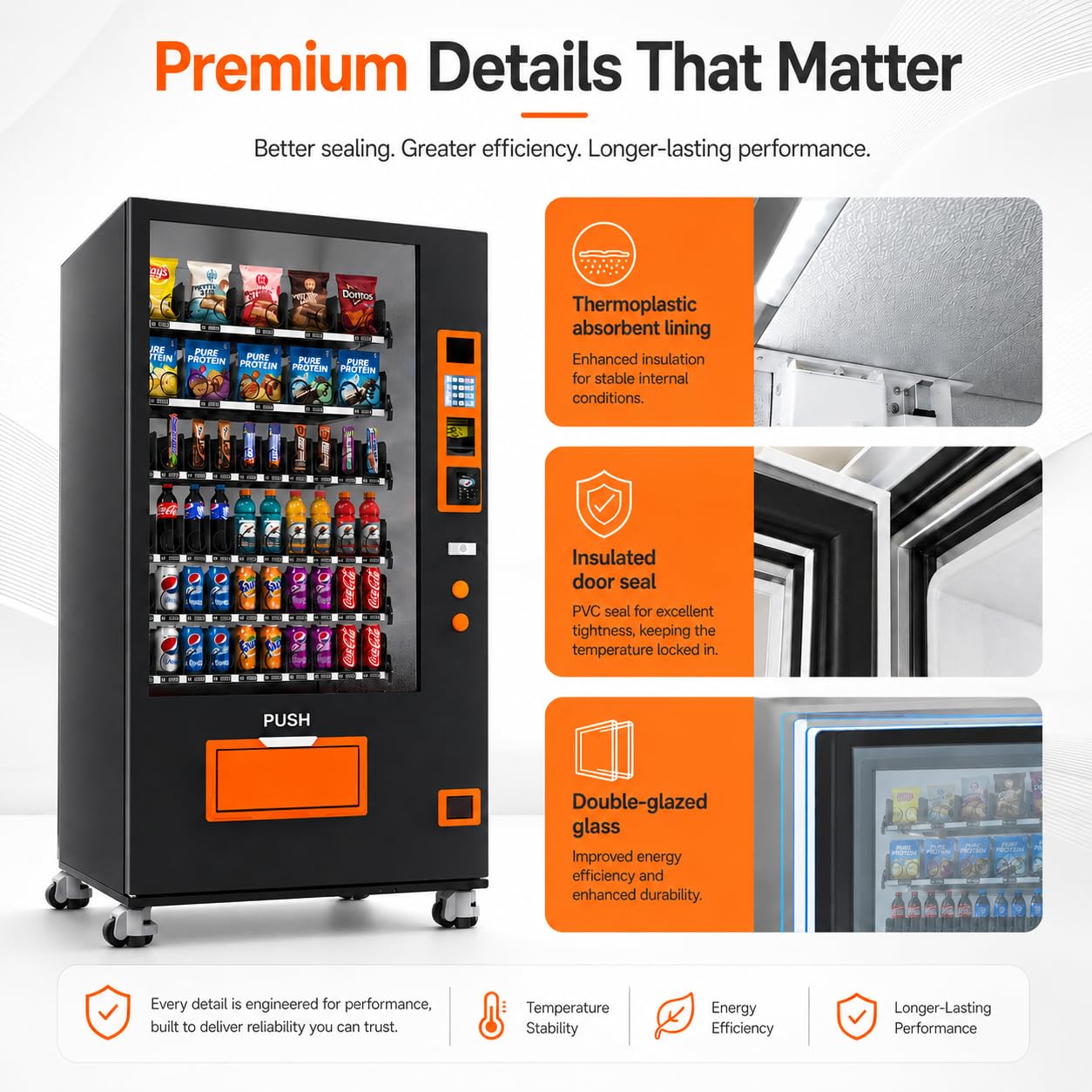 60 Slot Vending Machines for Business, Refrigerated Snack Drink Vending Machine, Commercial Smart Combo Vending Machine with Bill and Coin, Card Reader