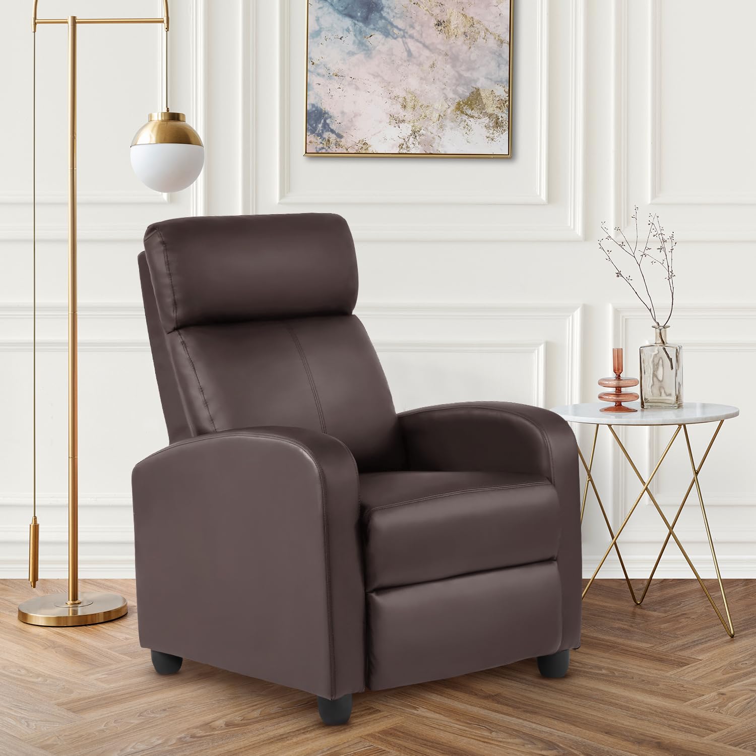 FDW Recliner Sofa Massage Chair Home Theater Seating with Lumbar Support and Padded Backrest for Living Room and Bedroom (Leather, Black)