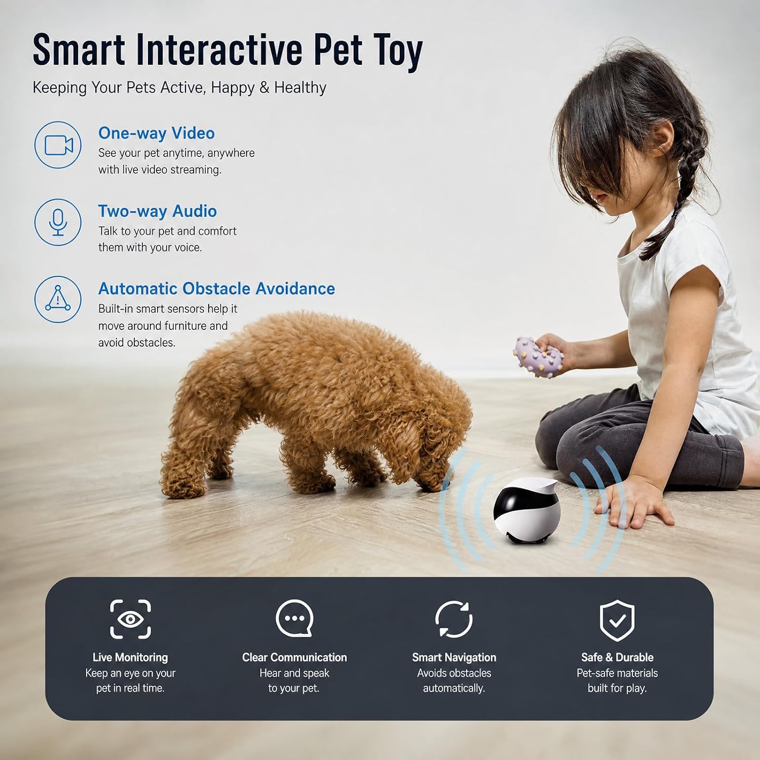 Enabot EBO SE FamilyBot Pet Camera Robot - 1080P HD Indoor Movable Home Security Camera with Auto-Recharge, Night Vision, 2-Way Talk, Local Storage, APP Control,Motion Detection for Dog/Cat Monitoring