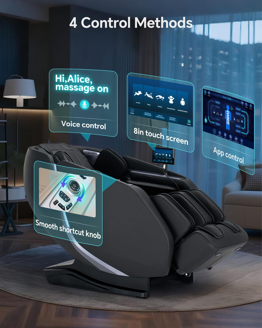 Massage Chair Full Body Zero Gravity, 3D ‌SL-Track Shiatsu Massage with Unique Rocking Sleep Mode, Upgraded Calf & Knee Massage (+11cm) for Tall People, Wireless Charging &Touch Screen,Black