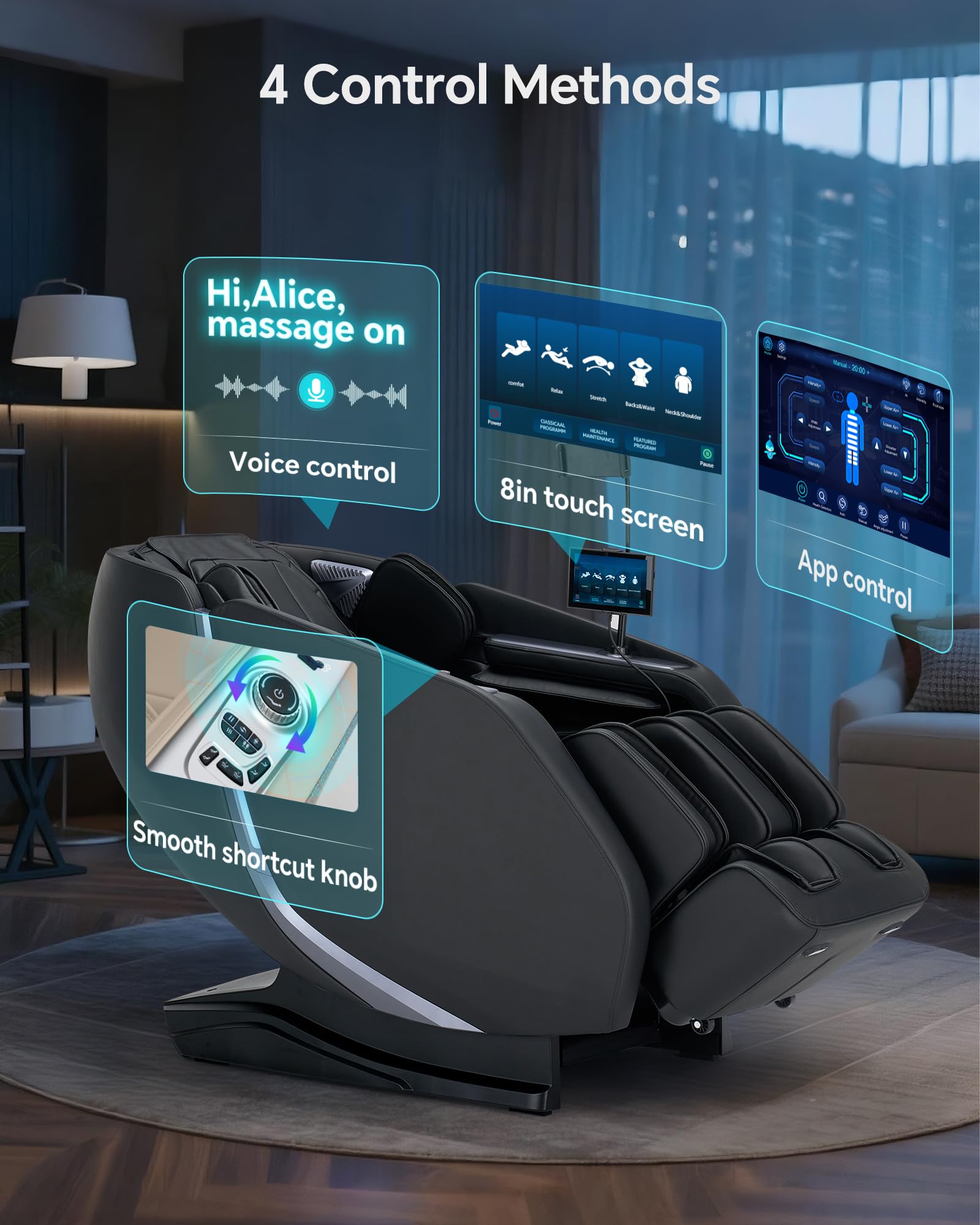 Massage Chair Full Body Zero Gravity, 3D ‌SL-Track Shiatsu Massage with Unique Rocking Sleep Mode, Upgraded Calf & Knee Massage (+11cm) for Tall People, Wireless Charging &Touch Screen,Black