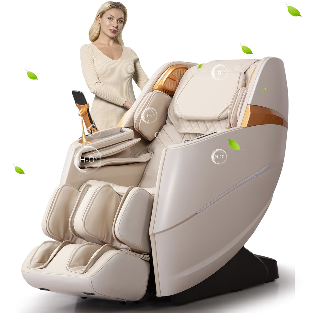 Oversize 4D Massage Chair Full Body Zero Gravity Massage Recliner Chair SL Track Motorized Extension Calf Kneading Massage Yoga Stretch Back Heating 20 Modes Space Saving AI Control Ivory