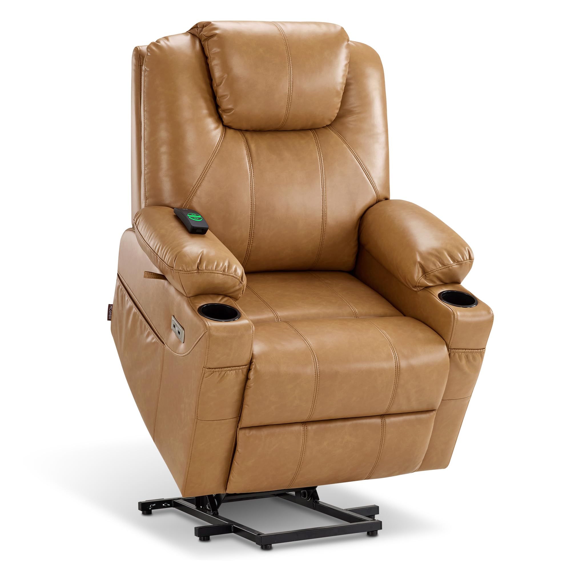 MCombo Electric Power Lift Recliner Chair Sofa with Massage and Heat for Elderly, 3 Positions, 2 Side Pockets, and Cup Holders, USB Ports, Faux Leather 7040 (Grey, Medium)