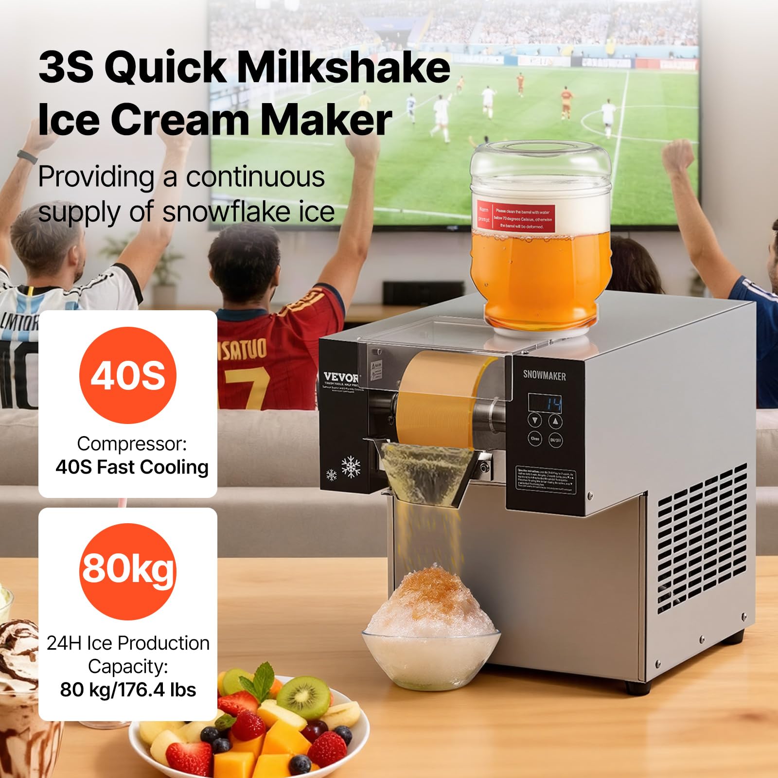 VEVOR Commercial Snowflake Ice Machine, 397LBS/24H Snowflake Ice Maker, Stainless Steel Ice Shaver Machine, Electric Snow Cone Maker, Liquid Cooling System for Rapid Heat Dissipation, Ice Cream