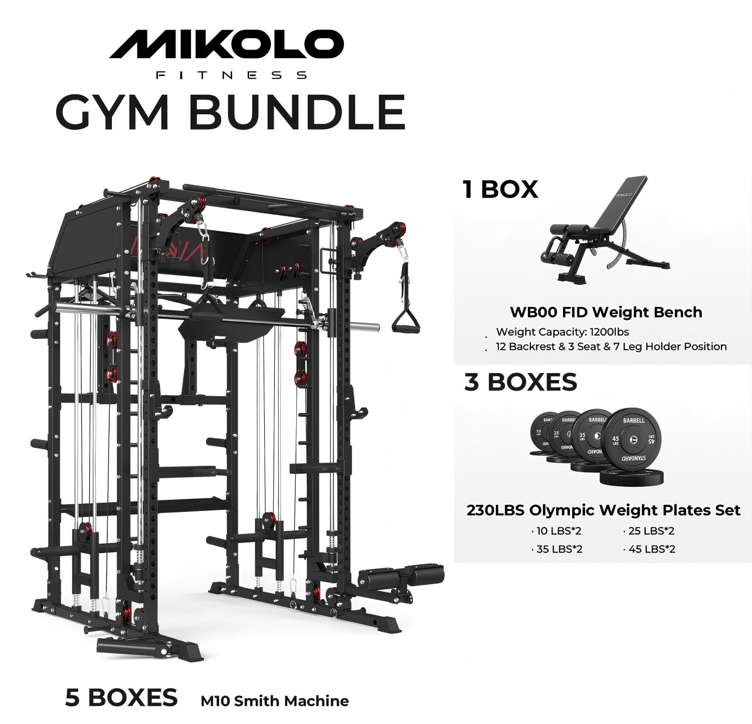Mikolo Smith Machine, Multi-Function Power Cage with Dual Pulley System, Vertical Leg Press Attachment, Squat Rack Power Rack with More Training Attachment for Home Gym