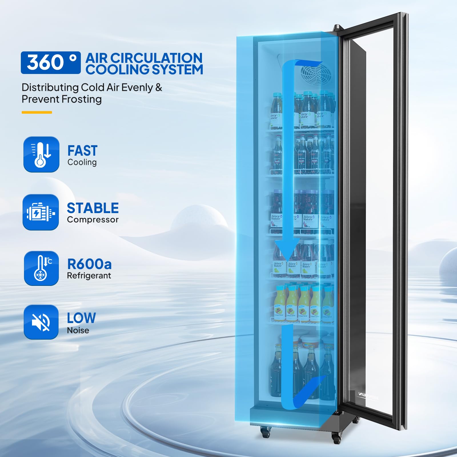 ROVSUN 8 Cu.Ft Commercial Refrigerator Display Refrigerator ETL NSF Certified, Slim Commercial Beverage Cooler Glass Door Merchandiser Drink Fridge w/Adjustable Shelves LED Light for Bar Restaurant