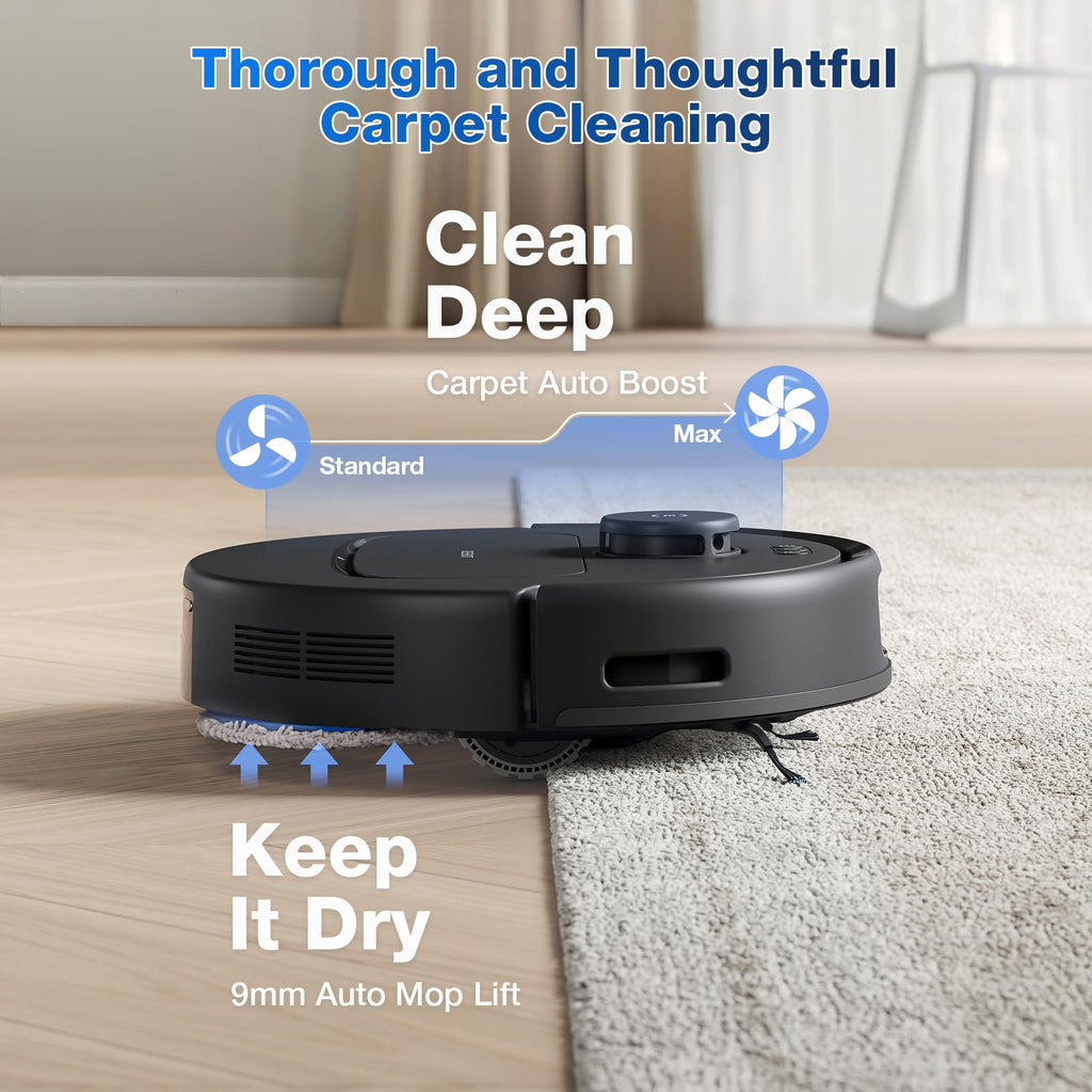 ECOVACS DEEBOT T90 Omni Robot Vacuum and Mop, 30,000Pa Suction, Instant Self-Cleaning OZMO Roller Mop, TruEdge Deep Edge Cleaning, ZeroTangle, Hot Water Wash & 145°F Air Dry, AI Obstacle Avoidance