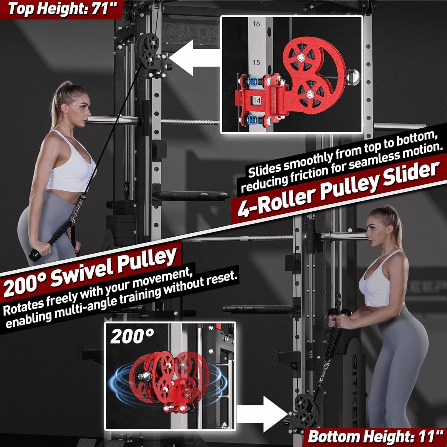 RitKeep PMAX-5600 Pro Heavy-Duty Smith Machine Squat Rack with 320 LB Weight Stacks, 6-in-1 Multi-Function Home Gym System, Dual Cable Crossover and 2000 LB Capacity for Full-Body Strength Training