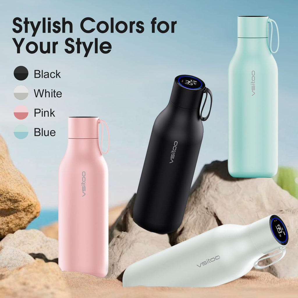 VSITOO 33oz Smart Self-Cleaning Water Bottle，Large Insulated Stainless Steel Bottle with AI Self-Clean, 30-Day Battery & Magnetic Charging for Outdoor Travel, Gym or Office, Pink