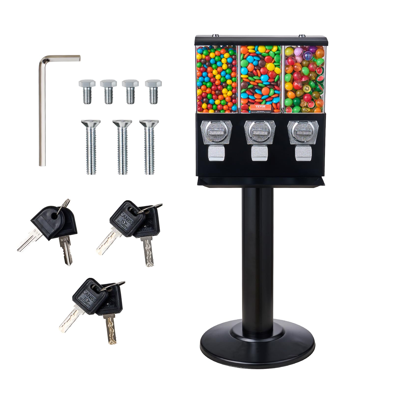 VEVOR Commercial Vending Machine, Four Compartment Rotatable Gumball and Candy Dispenser, Adjustable Height Coin Operated Candy Bank with Iron Stand, for Business Toy Capsules Bouncy Balls Nut, Blue