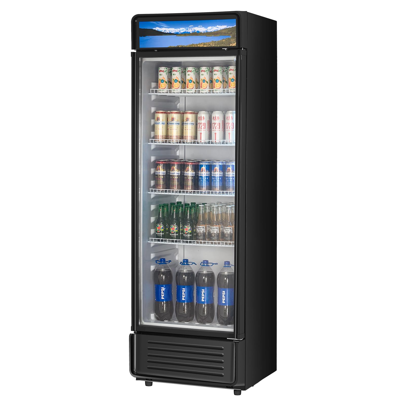 VEVOR Commercial Merchandiser Refrigerator, 6.9 Cu.Ft / 195L Glass Door Display Refrigerator, Upright Beverage Cooler Fridge with 4 Adjustable Shelves, Soft LED Light & Casters for Homes Shops Bars