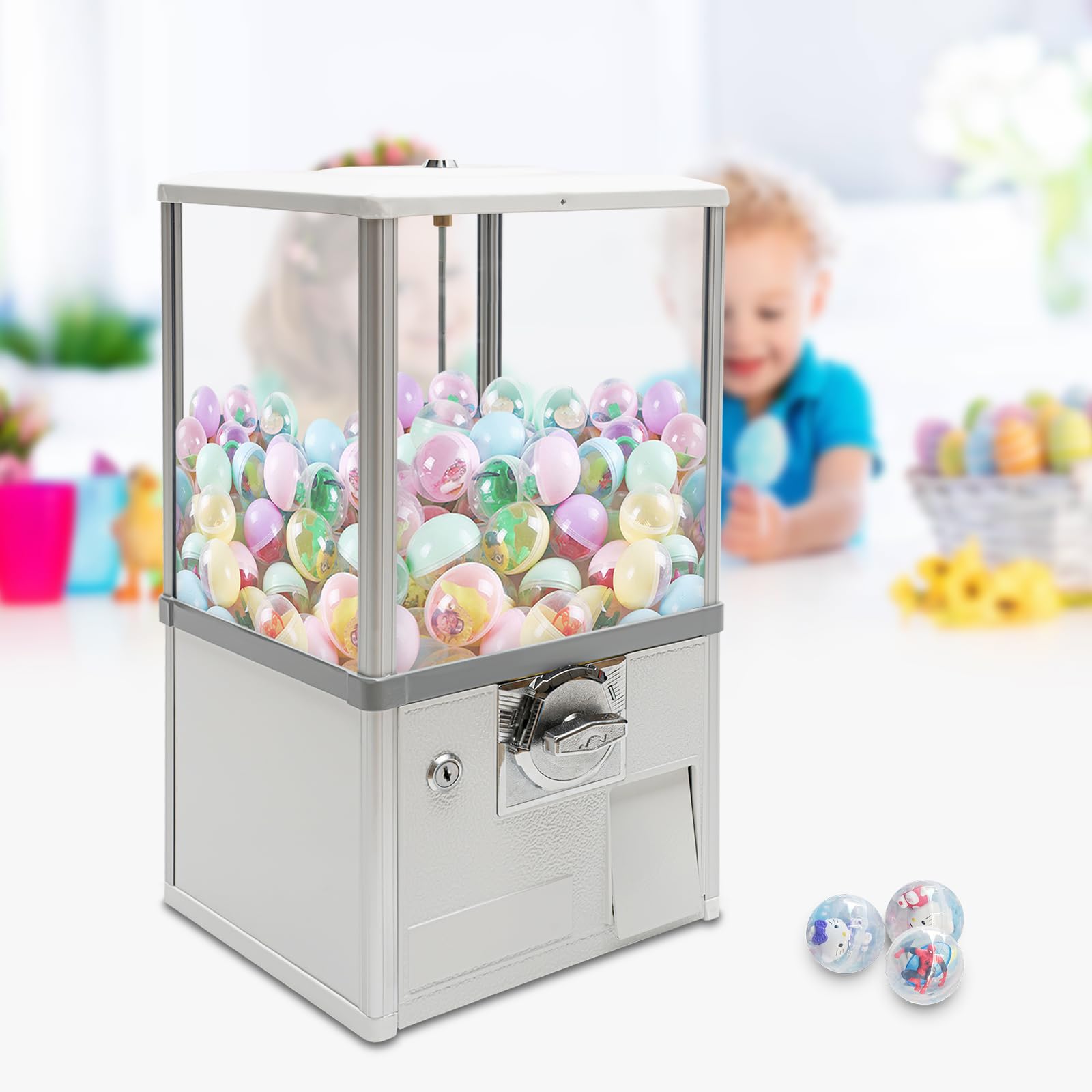 Vending Machine, 25-Cent Coin Operated Capsule Vending Machine Commercial Gumball Machine Big Candy Vending Machine Mini Dispenser Prize Machine for Game Stores, Retail Stores (Red)