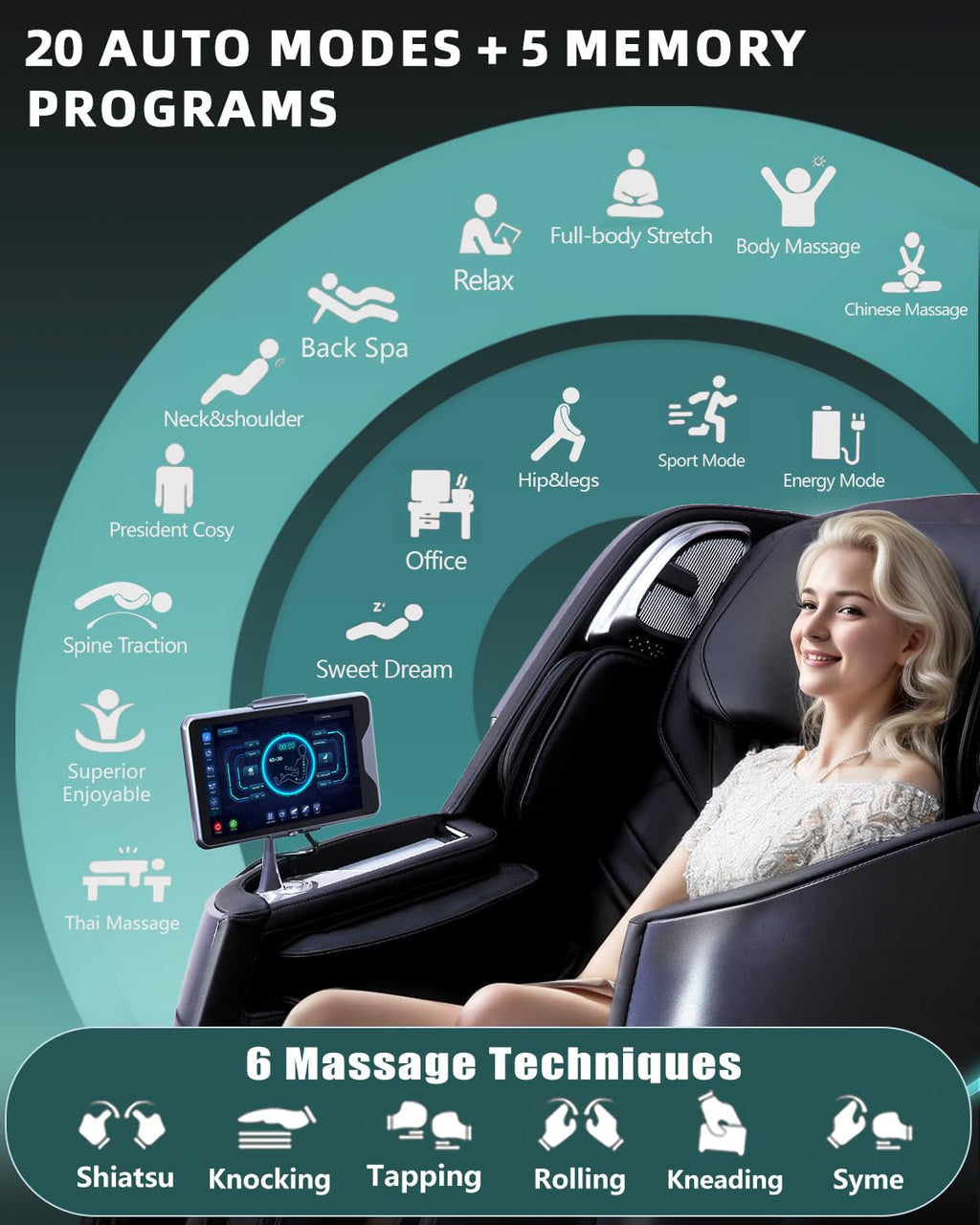 4D Full Body Massage Chair with Flexible 166° Track, Reading Light, 18 Massage Modes, 11 Techniques, 36 Airbags, Zero Gravity Recliner with Yoga Stretch and Foot Massage Beige