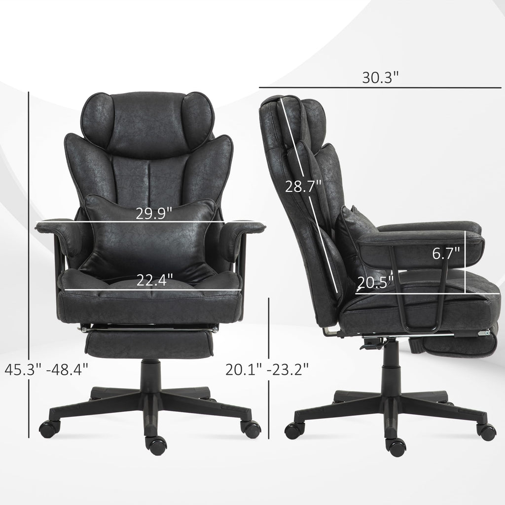 HOMCOM Massage Executive Office Chair with 6 Vibration Points, 400LBS Heated Big and Tall Office Chair with Foot Rest and Lumbar Support, Microfiber Reclining Computer Desk Chair, Gray