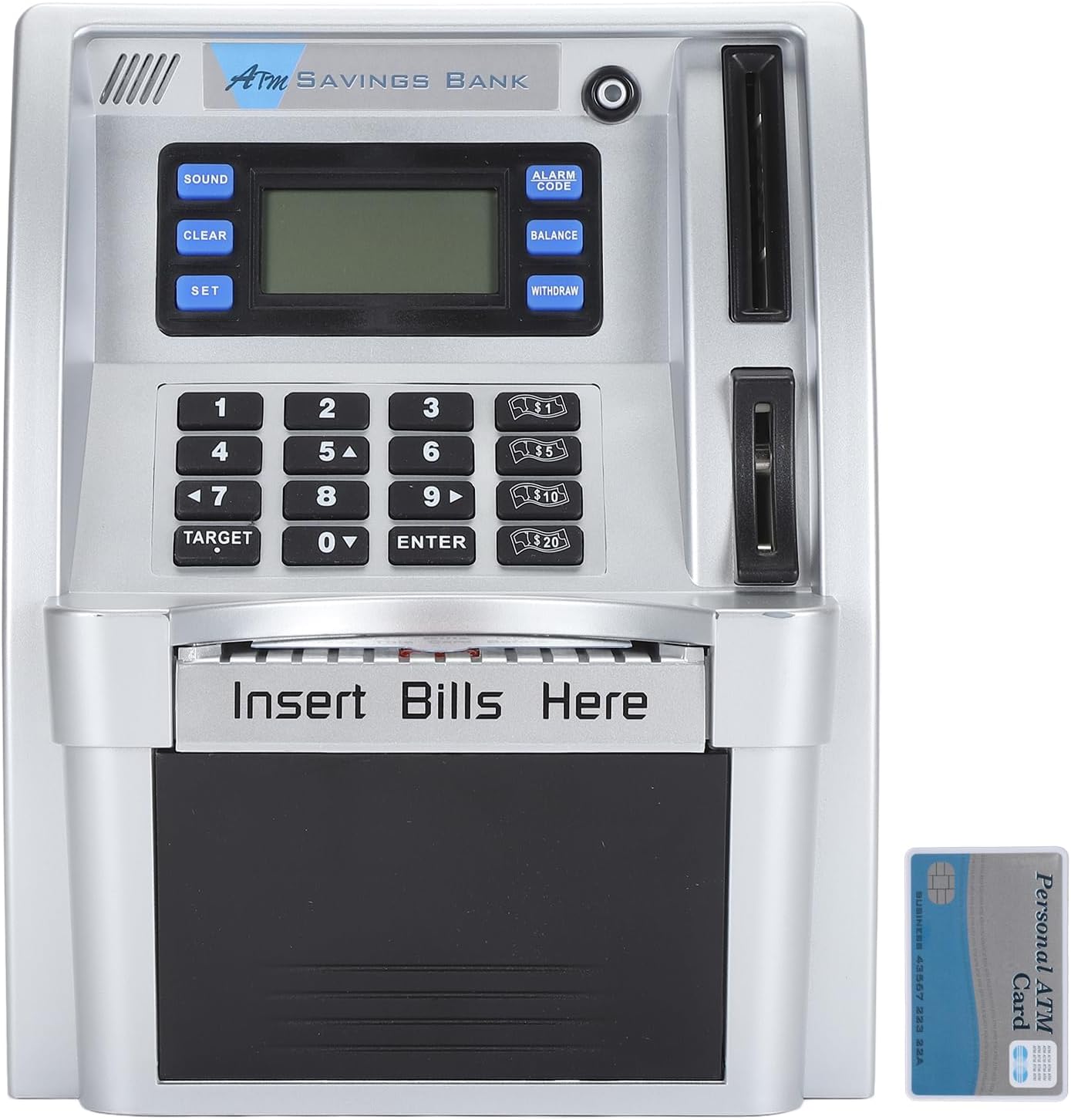 ATM Piggy Bank, Voice Prompt Money Counting Mini ATM Machine for Kids, Note Recognition, Targets Setting Piggy Bank with PIN Code Reset, Password Cash Can