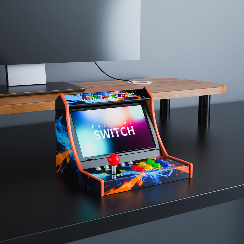 Retro Arcade Machine for Switch/OLED/Switch 2 with Screenshot Icon Button, Orange and Blue (Screen Not Included)