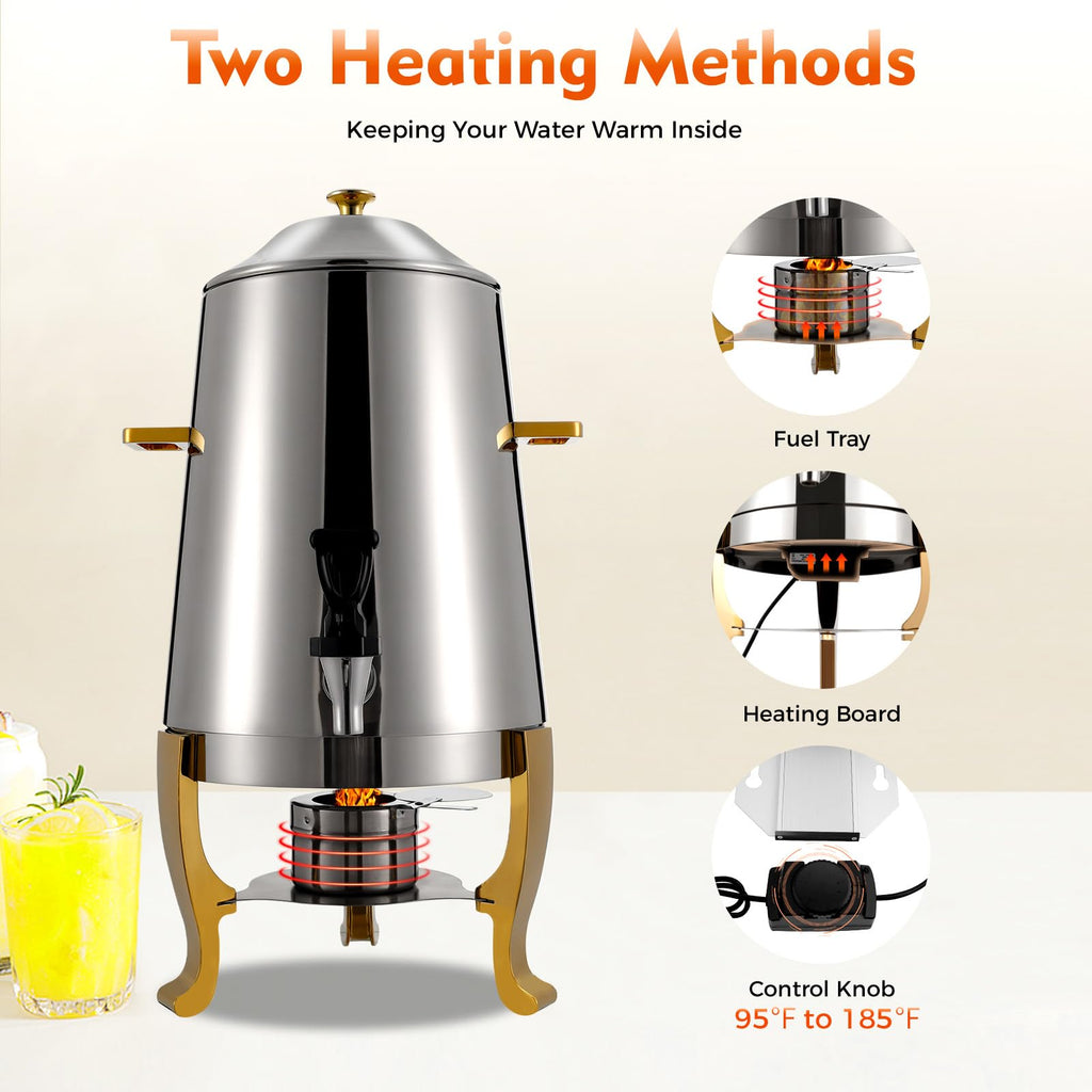 3.4 Gallon Stainless Steel Hot Beverage Drink Dispenser Can, Electric Coffee Urn with Fuel Holder 2-Way Continuous Heating, Tea Water Coffee Chafer Urn with Spigot for Parties Buffet Catering