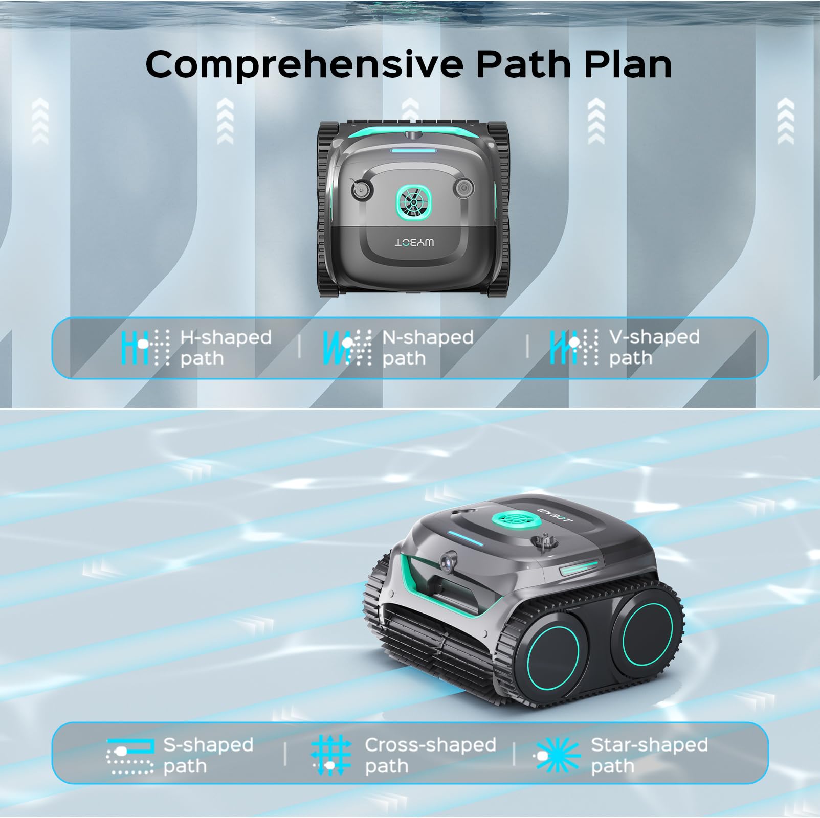 (2026 Upgrade) WYBOT C2 Vision AI Camera Pool Vacuum for Inground Pools,Floor to Waterline Cleaning Cordless Robotic Pool Cleaner with Ultra-fine Filtration, Powerful Suction, Smart Path, Gray Green