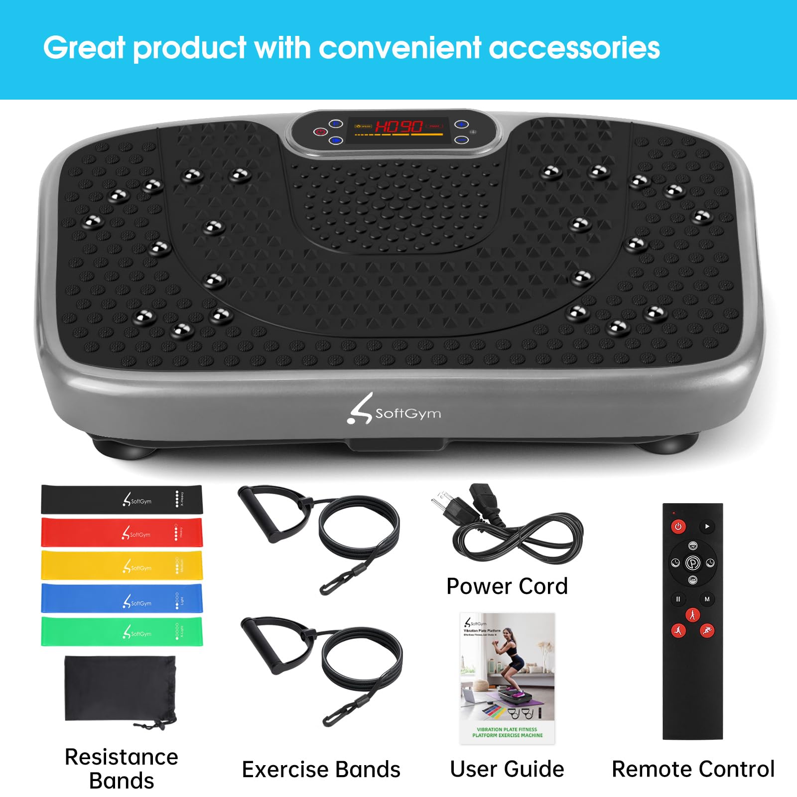 SoftGym Waver Vibration Plate Exercise Machine for Lymphatic Drainage Weight Loss,120 Speed Levels Vibrating Platform with Resistance Bands,Full-Body Workout Equipment for Muscle Toning