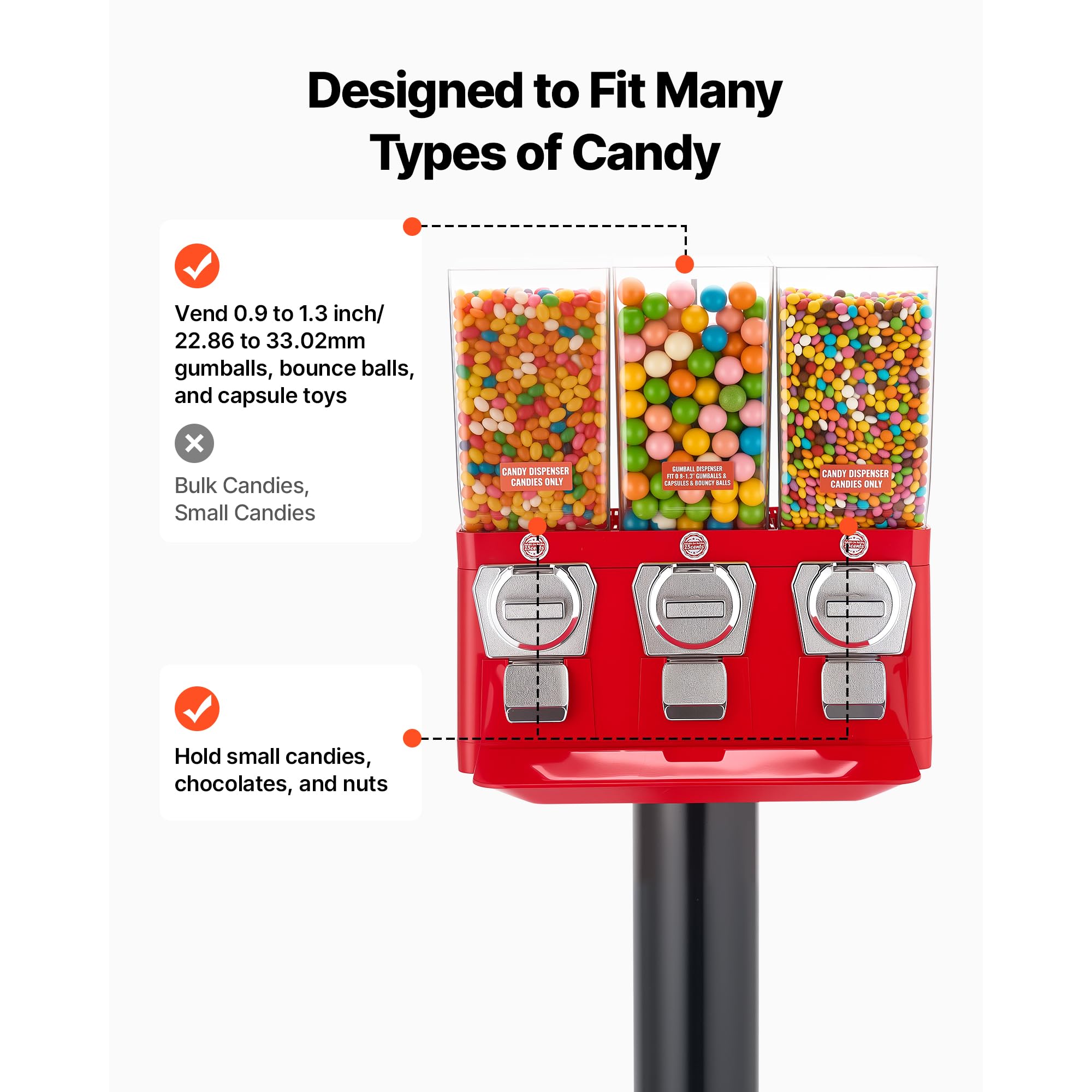 VEVOR Commercial Vending Machine, Four Compartment Rotatable Gumball and Candy Dispenser, Adjustable Height Coin Operated Candy Bank with Iron Stand, for Business Toy Capsules Bouncy Balls Nut, Blue