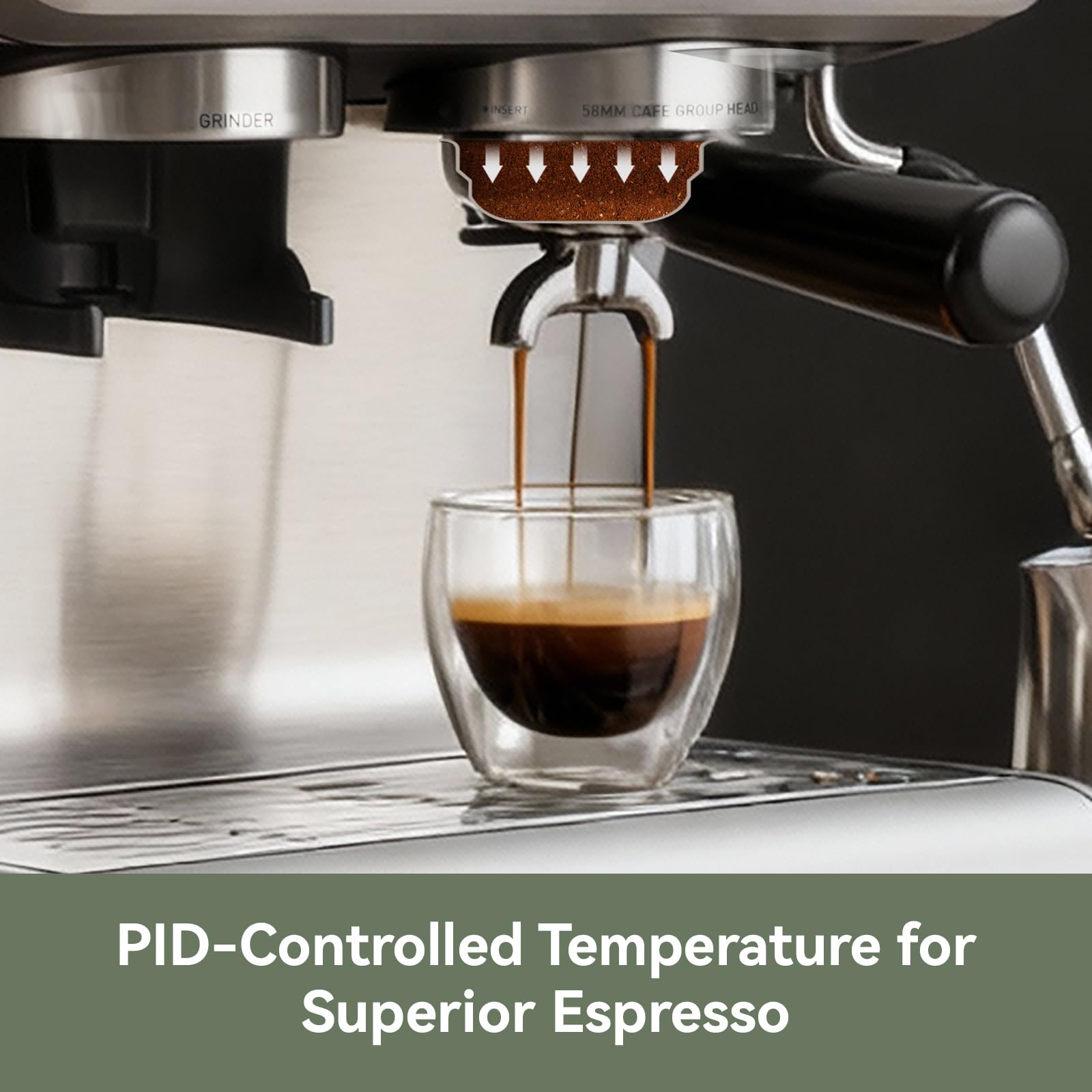 Gevi Dual Boiler Espresso Machine, Built-in Coffee Grinder, 58mm Commercial Portafilter, Professional Steam Wand, 31 Grind Levels, Stainless Steel Silver Home Barista Coffee Maker