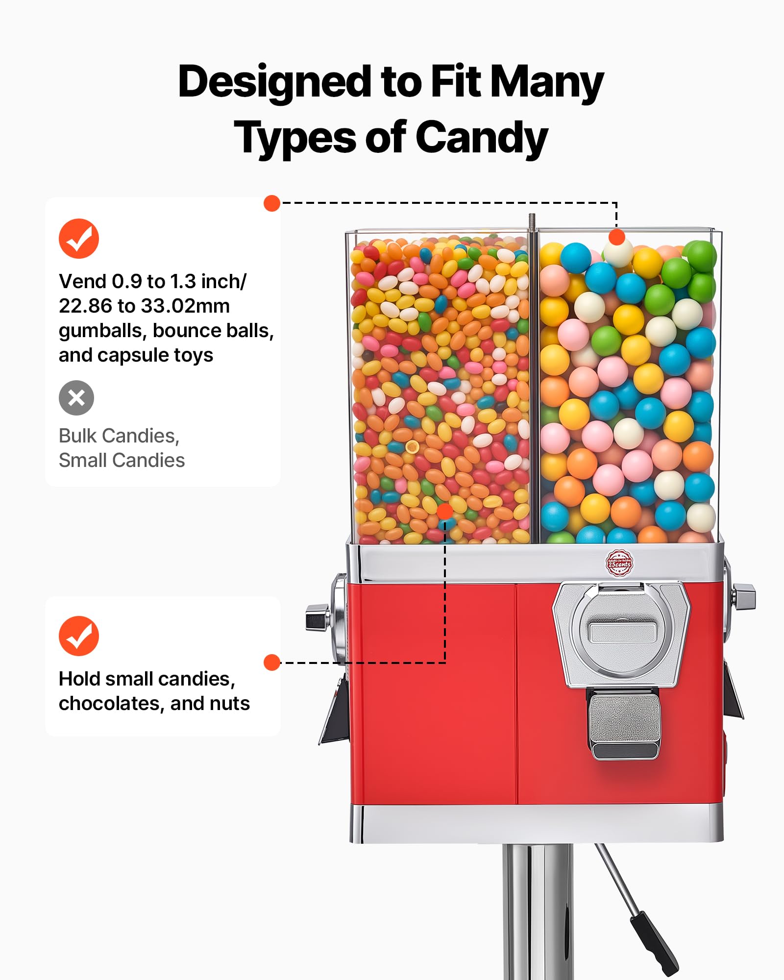 VEVOR Candy Vending Machine, Triple Compartment Candy Vending Machine with Stand, Gumball & Candies Vendings Machines with Built-in Cash Box, Detachable, Vintage Candies Dispenser for Shops, Arcades