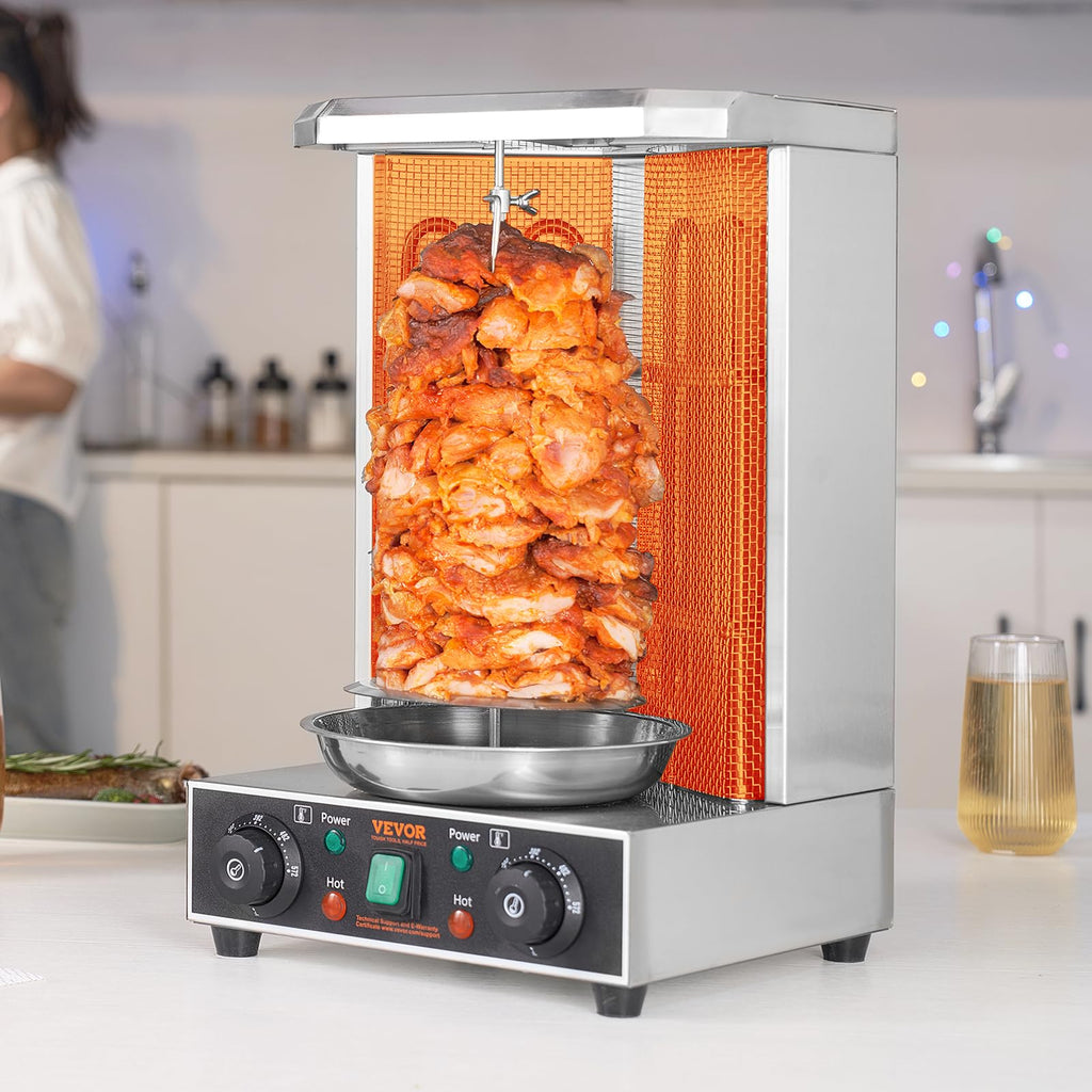 VEVOR Shawarma Grill Machine, Chicken Shawarma Cooker Machine Countertop, Electric Stainless Steel Broiler Gyro Rotisserie Oven Doner Kebab Machine, for Home Restaurant Kitchen Parties