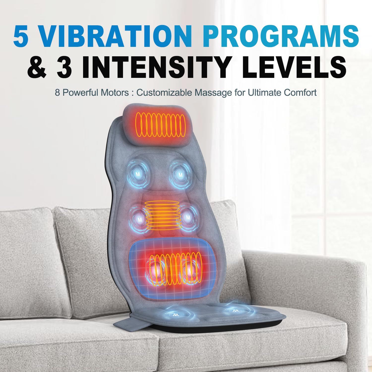 Back Massager with Heat, Full Body Massage Pad with Pillow Neck Support, Soft Plush Fabric Cover, Chair Massager with 3D Lumbar Truction and 8 Vibration Motors, Home Office Use