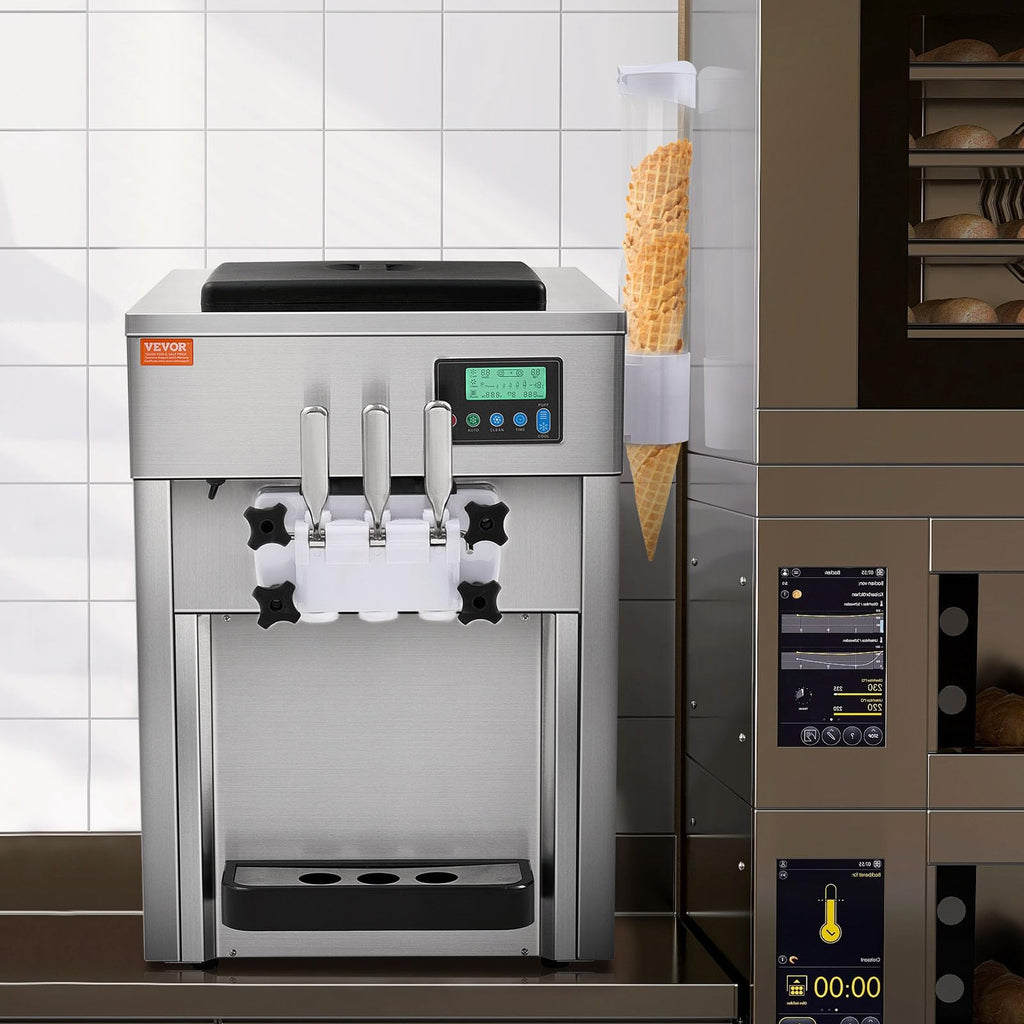 VEVOR Commercial Ice Cream Machine, 21 QT/H Soft Serve Ice Cream Maker with LCD Panel Auto Clean 3-Flavor Pre-cooling for Restaurant Snack Bar