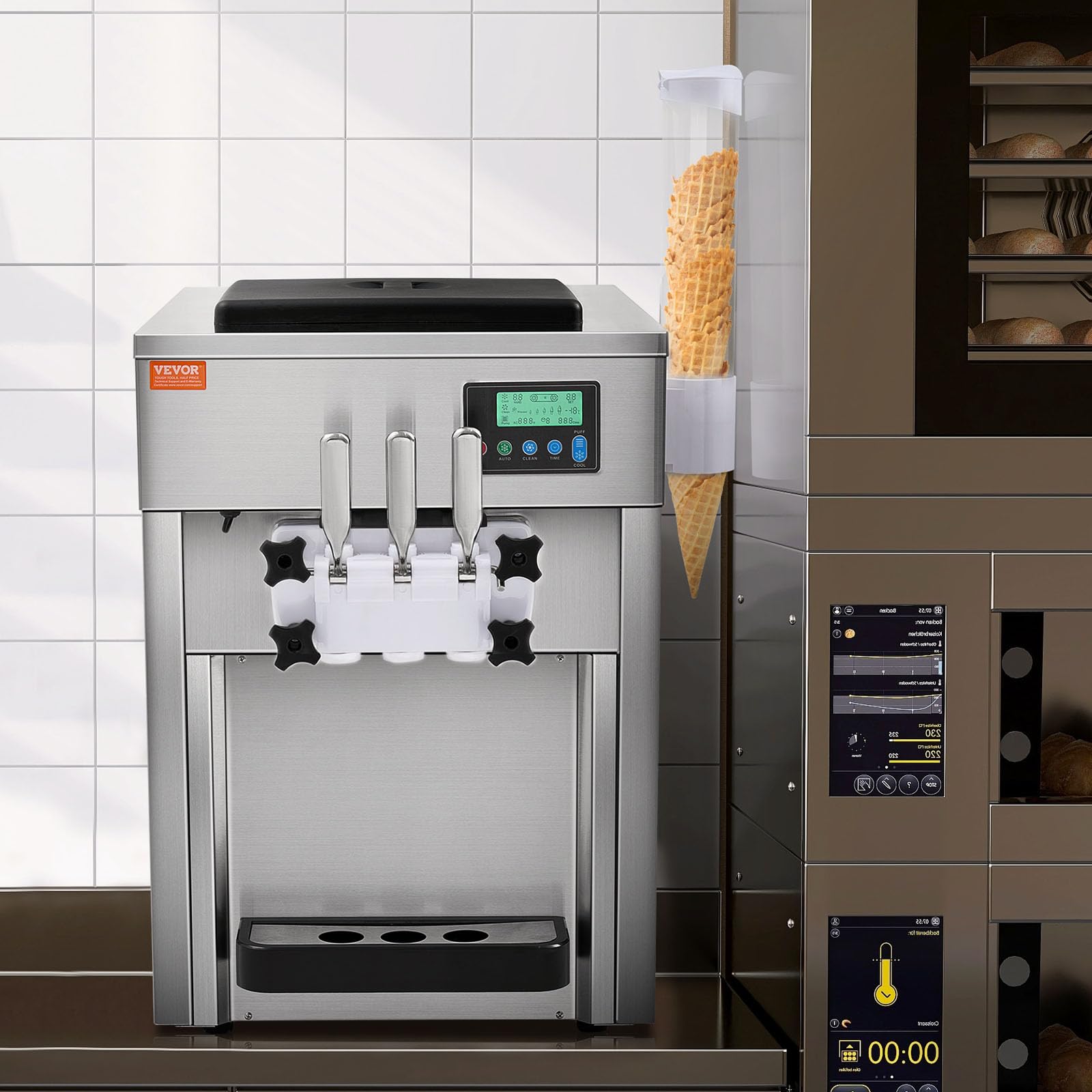 VEVOR Commercial Ice Cream Machine, 21 QT/H Soft Serve Ice Cream Maker with LCD Panel Auto Clean 3-Flavor Pre-cooling for Restaurant Snack Bar