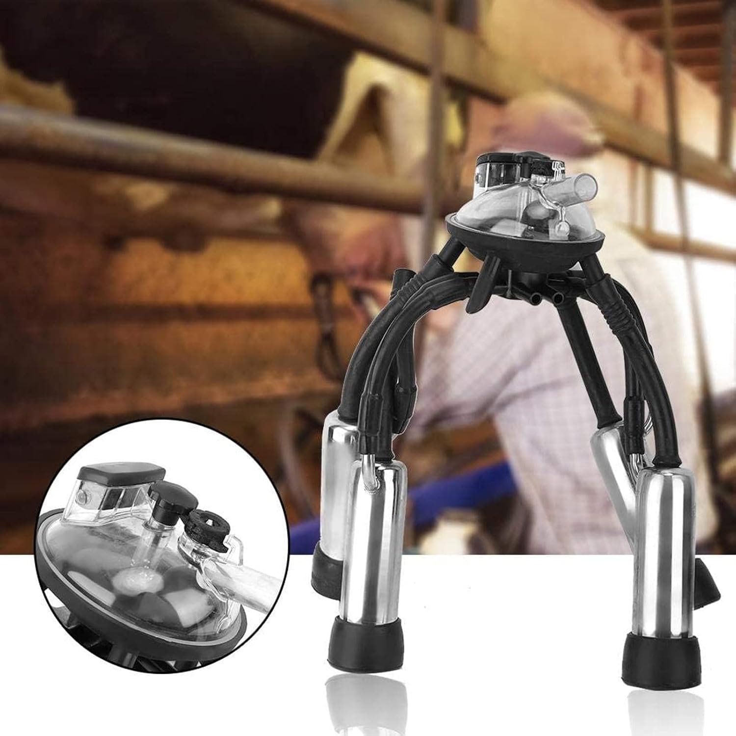 Cow Milking Cluster, Silicone Stainless Steel Cup Set Sheep Milking Cluster Milking Machine for Vacuum Pump Milk Machine