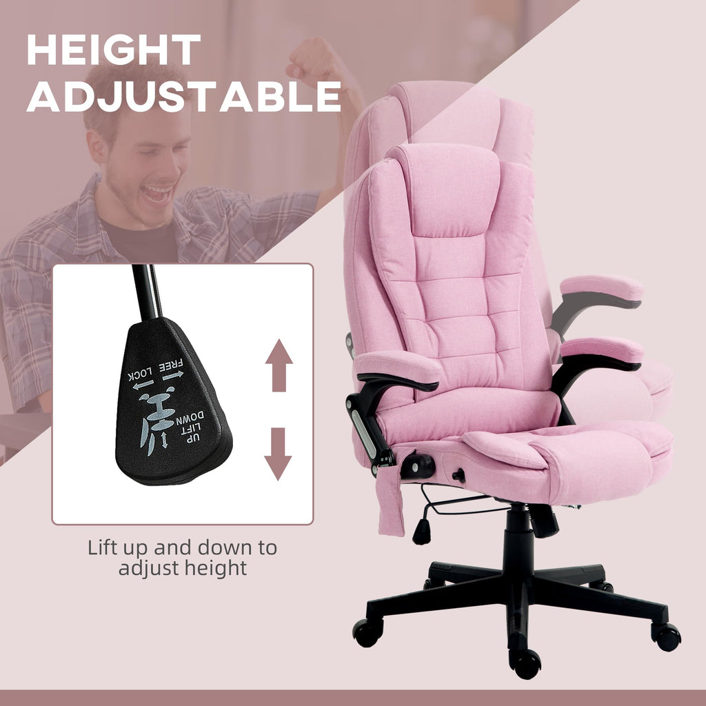Vinsetto 6 Point Vibrating Massage Office Chair with Heat, Linen High Back Executive Office Chair with Reclining Backrest, Padded Armrests and Remote, Black