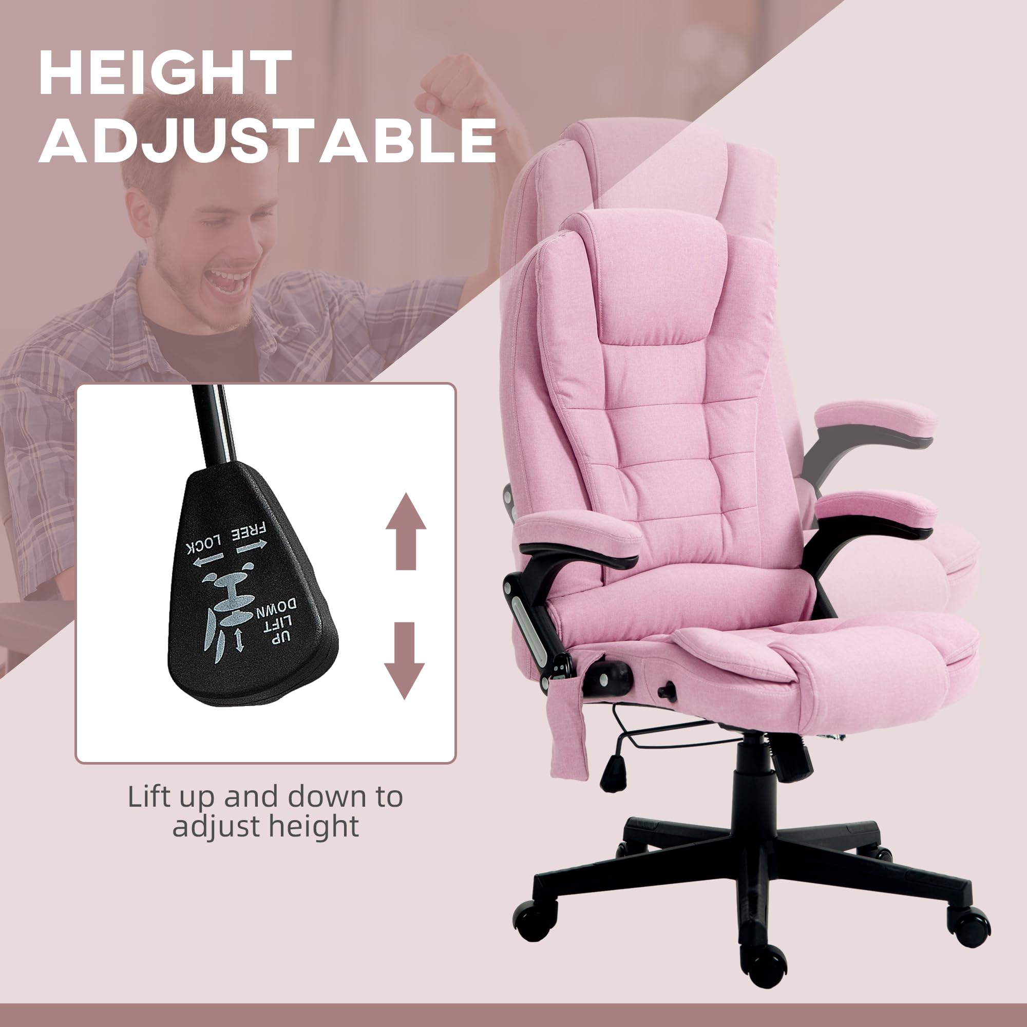 Vinsetto 6 Point Vibrating Massage Office Chair with Heat, Linen High Back Executive Office Chair with Reclining Backrest, Padded Armrests and Remote, Black