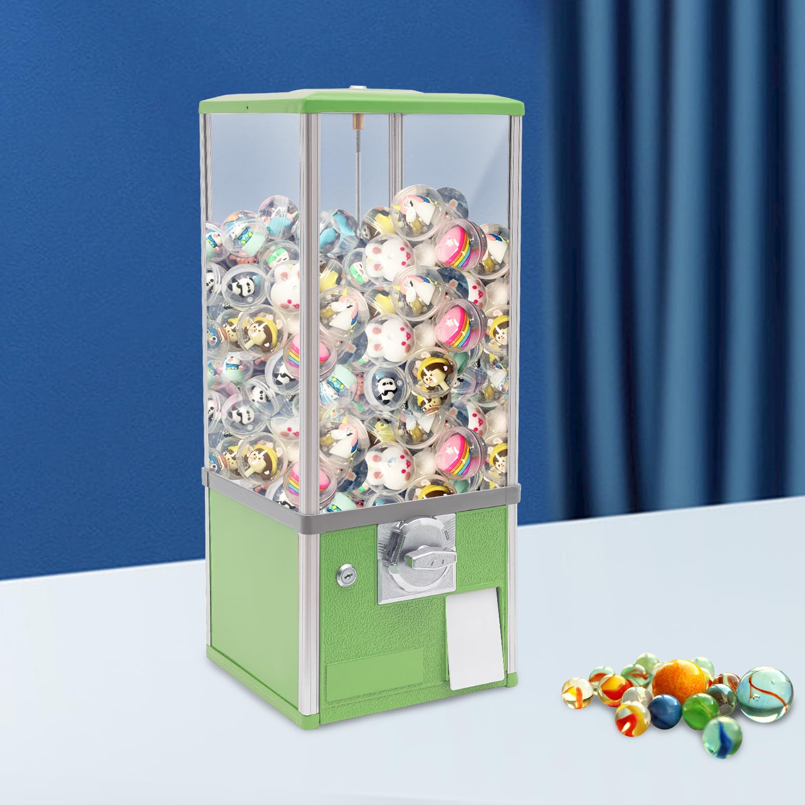 Commercial Candy Vending Machine, 4-Quarter Operated Toy Dispenser with Key Lock, 250-Capacity Capsule Vendor for Arcades Stores, 1.77-1.97in Toys (Black)