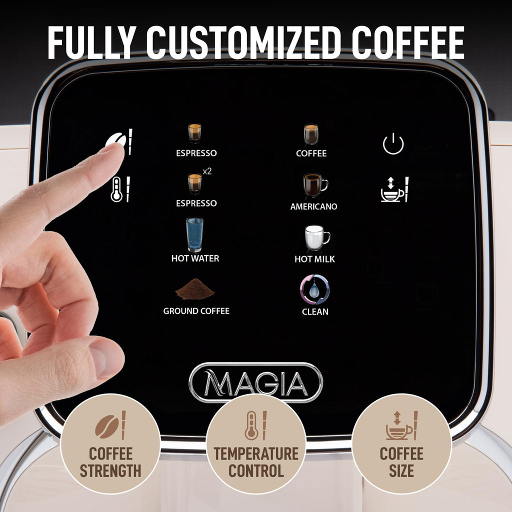Zulay Magia Super Automatic Espresso Maker Machine with Grinder - 19 Fully Customizable Coffee Options, Auto Cleaning, Milk Foam System - for Latte, Cappuccino - Ultra LUX - White (13.7x17.7x9.4)