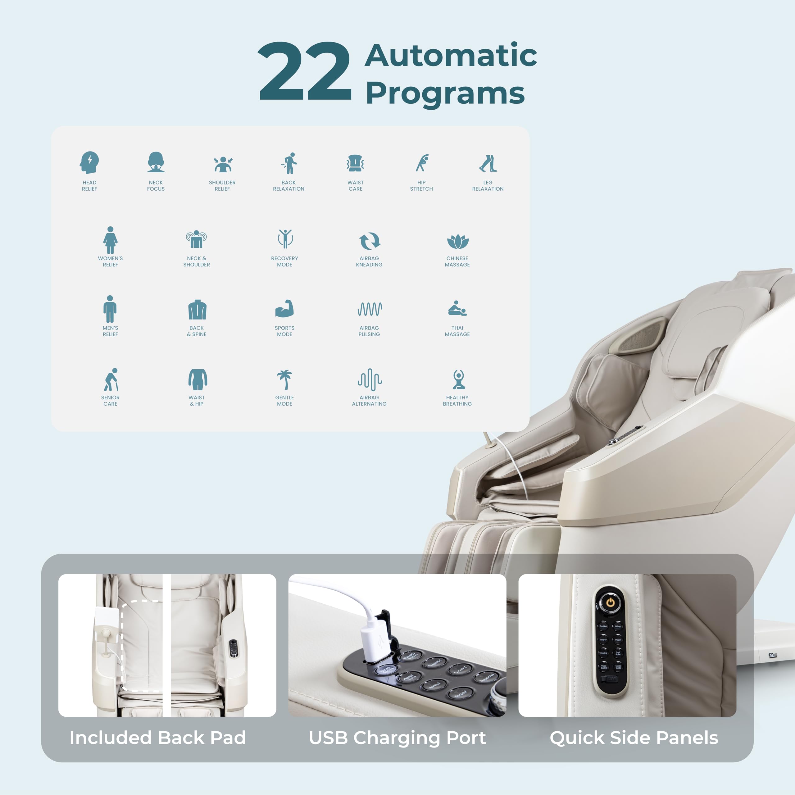 Titan Nido 3D l Full Body Massage Chair l AIR 3D Massage Mechanism l Rocking Motion Position l Voice Control l 2 Stage Zero Gravity Reclining l 7.5" Touchscreen Controller (Taupe) (RT5920)