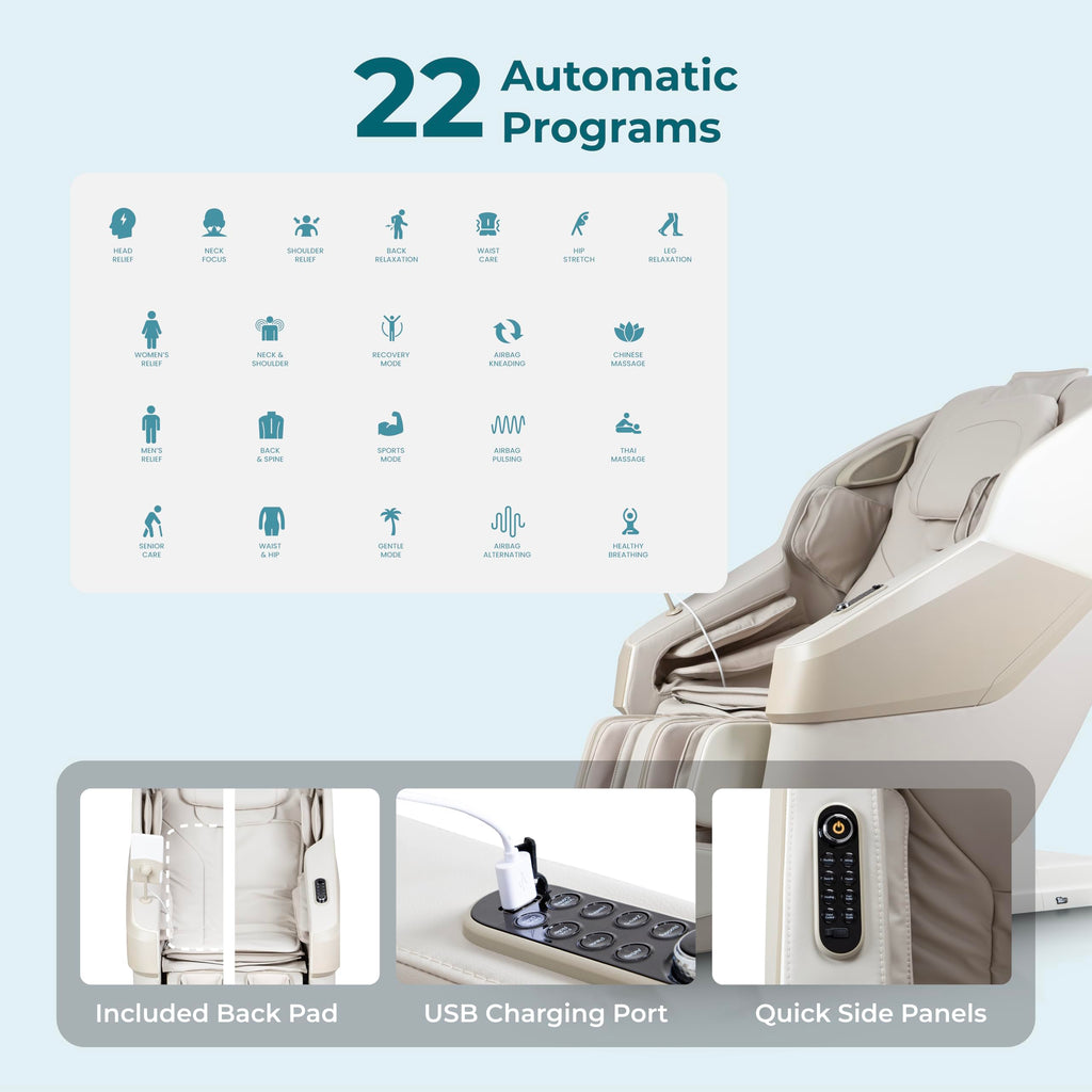 Titan Nido 3D l Full Body Massage Chair l AIR 3D Massage Mechanism l Rocking Motion Position l Voice Control l 2 Stage Zero Gravity Reclining l 7.5" Touchscreen Controller (Taupe) (RT5920)