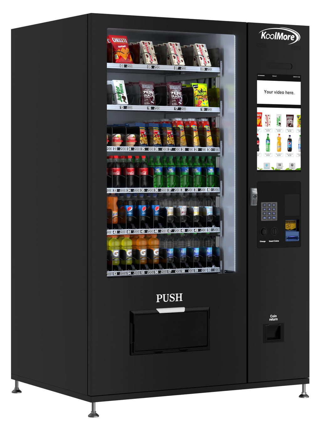 KoolMore Refrigerated Snack Vending Machine with 36 Slots Featuring a Credit Card Reader and Coin/Bill Acceptor in Black (KM-VMR-30-BCR)