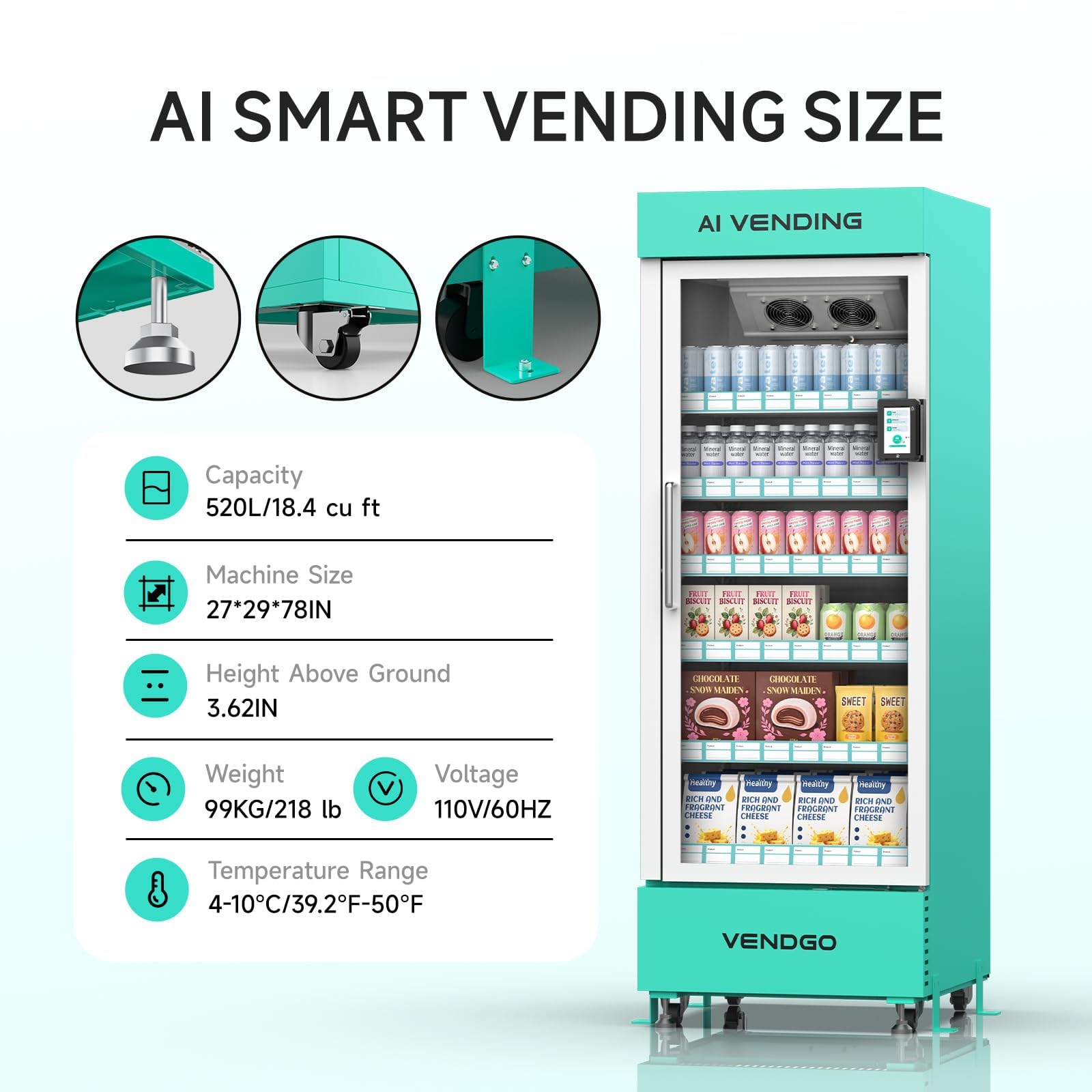 Smart Ai Vending Machine with Card Reader, Snack & Drink Combo, 6-Layer, 700 Can (300ml) Capacity, Refrigerated, Ai Visual Recognition & App Management, Vending Machines for Business